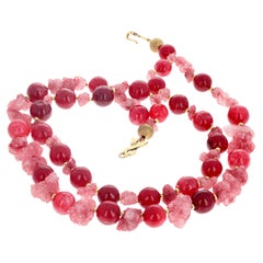 AJD, collier de 17 1/2 pouces avec double rang de quartz druzy et de jade rouge, très artistique