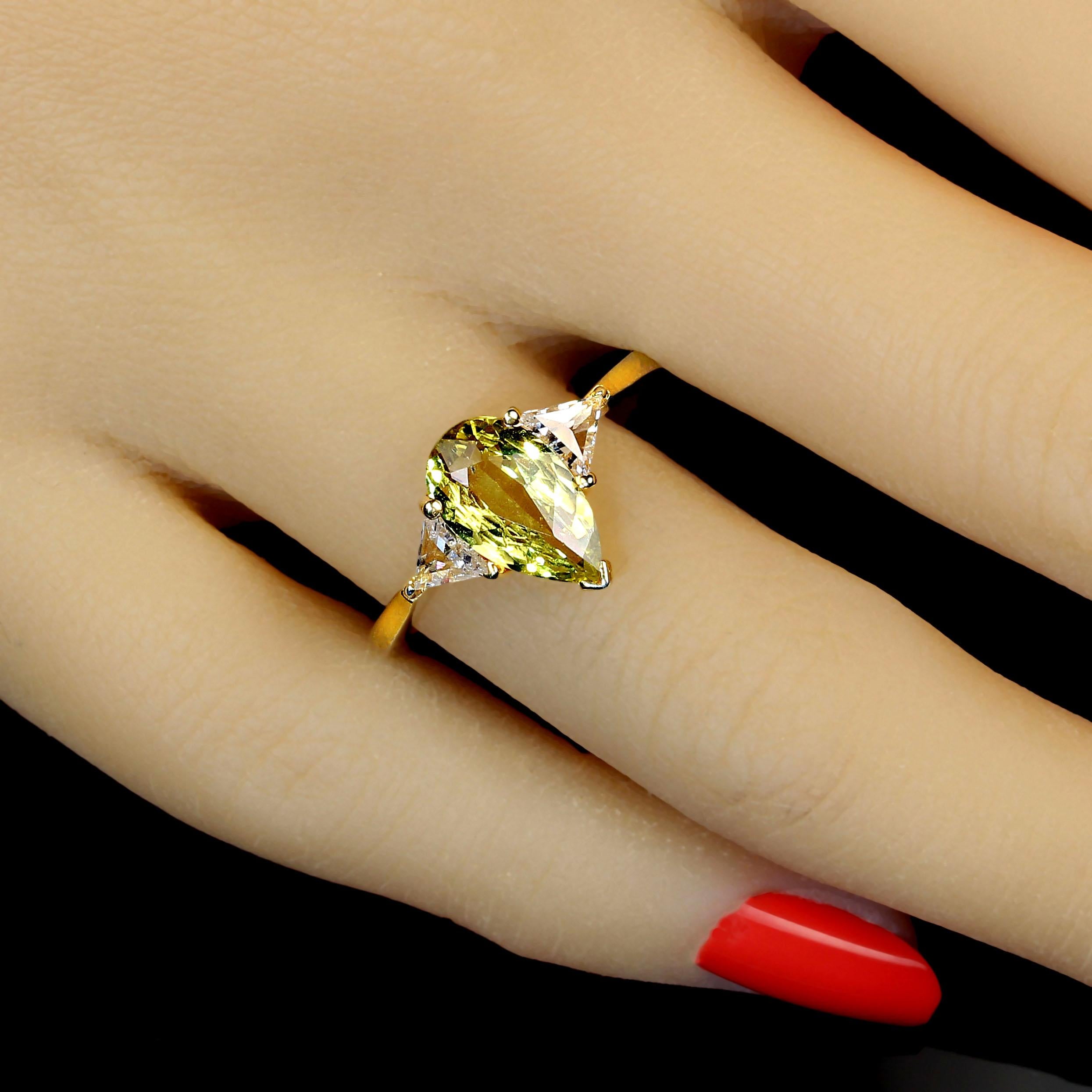 Women's or Men's AJD Captivating Chrysoberyl and Diamond in Gold Rhodium on Sterling Silver Ring For Sale