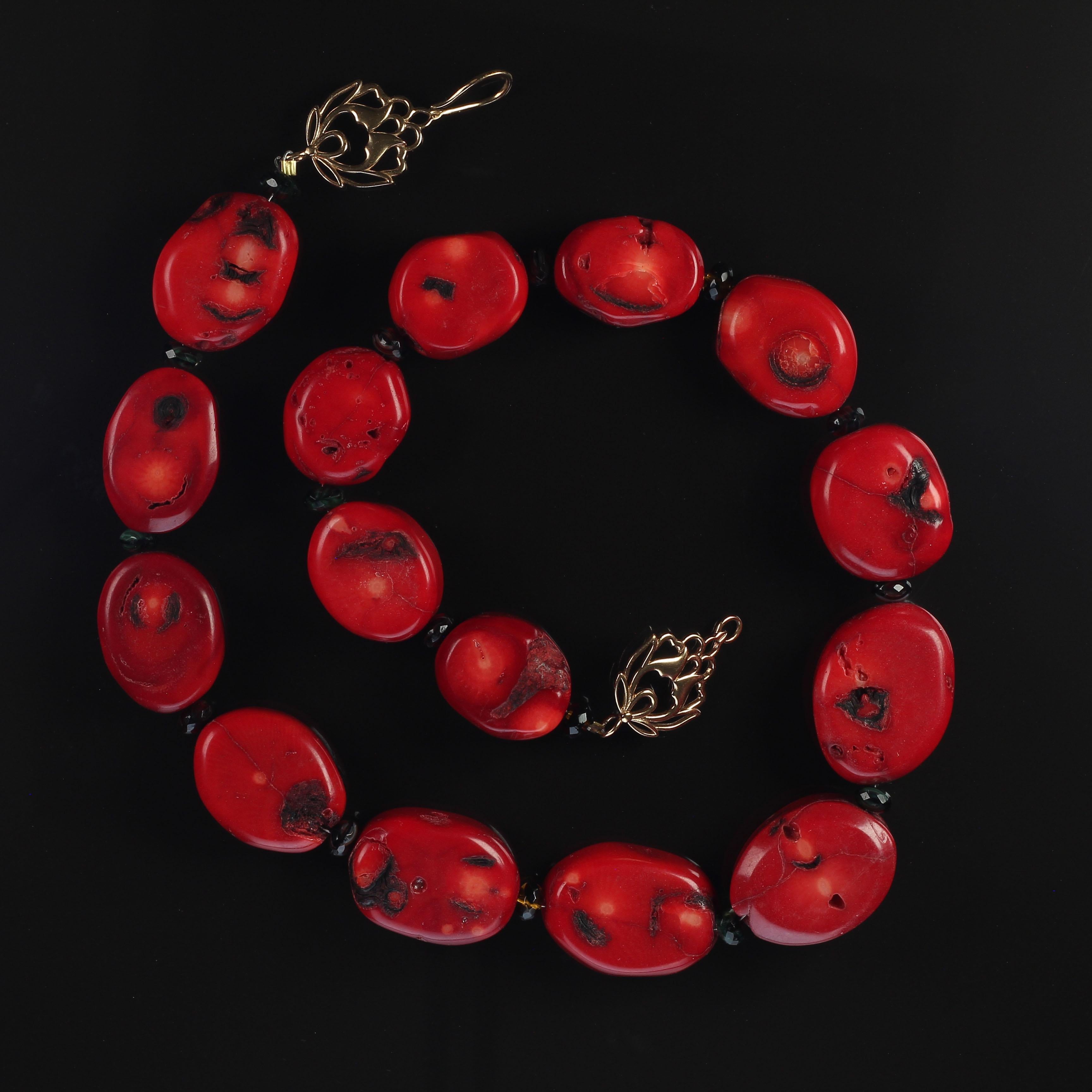 AJD Chunky Deep Red Bamboo Coral Disc Necklace For Sale at 1stDibs