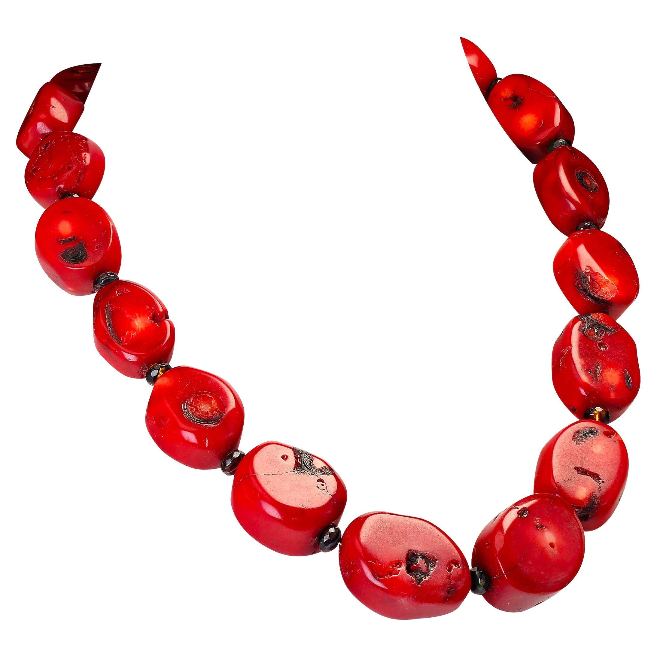 AJD 22 Inch Chunky Deep Red Bamboo Coral Disc Necklace     Great Gift!