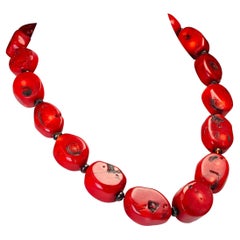 AJD 22 Inch Chunky Deep Red Bamboo Coral Disc Necklace     Great Gift!