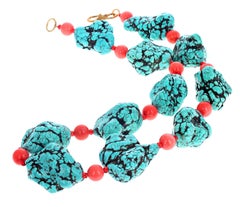 Chunky Large Polished Turquoise and Carnelian Gorgeous 21 1/2" Necklace