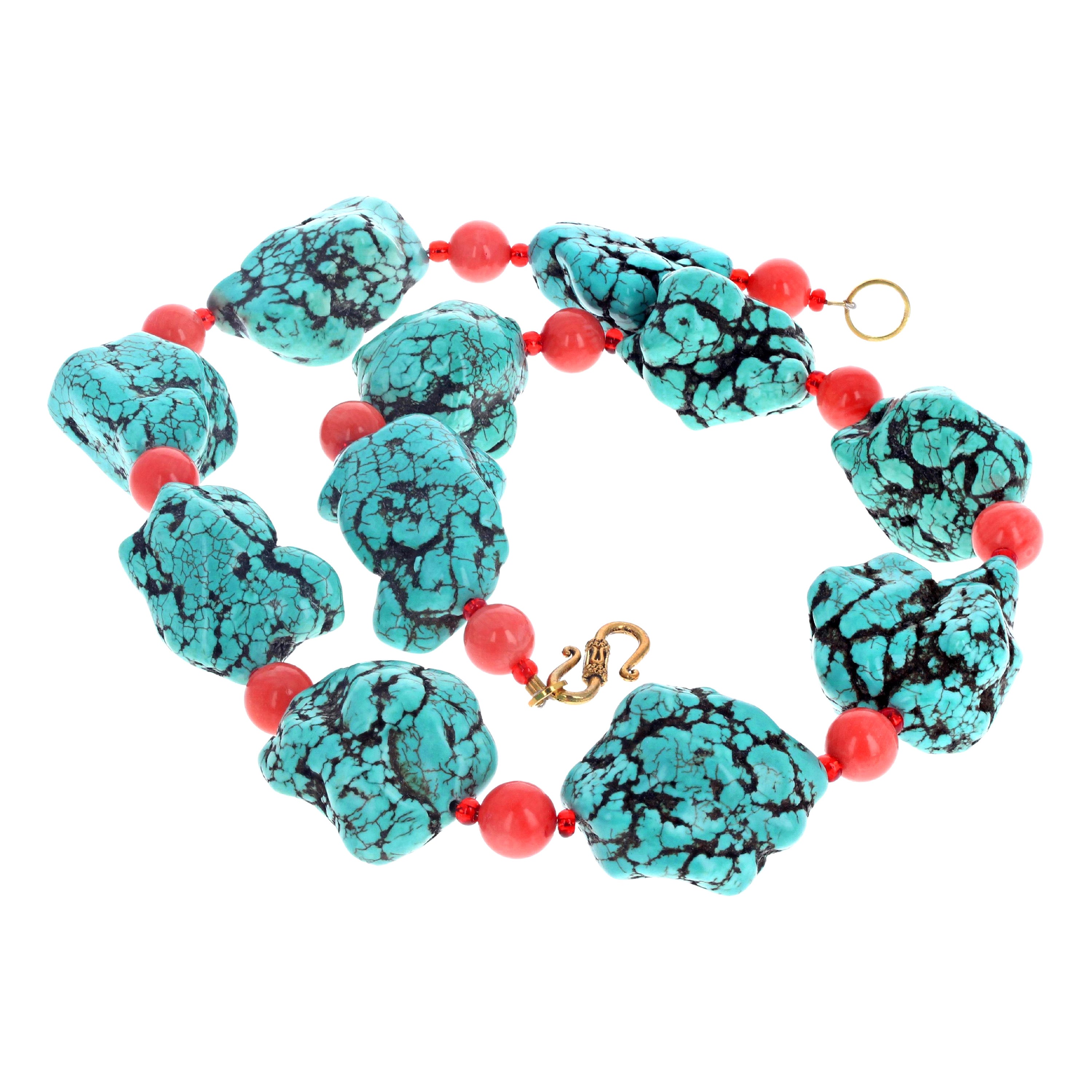 AJD Superbe collier de turquoise polie et cornaline de 21 1/2 pouces