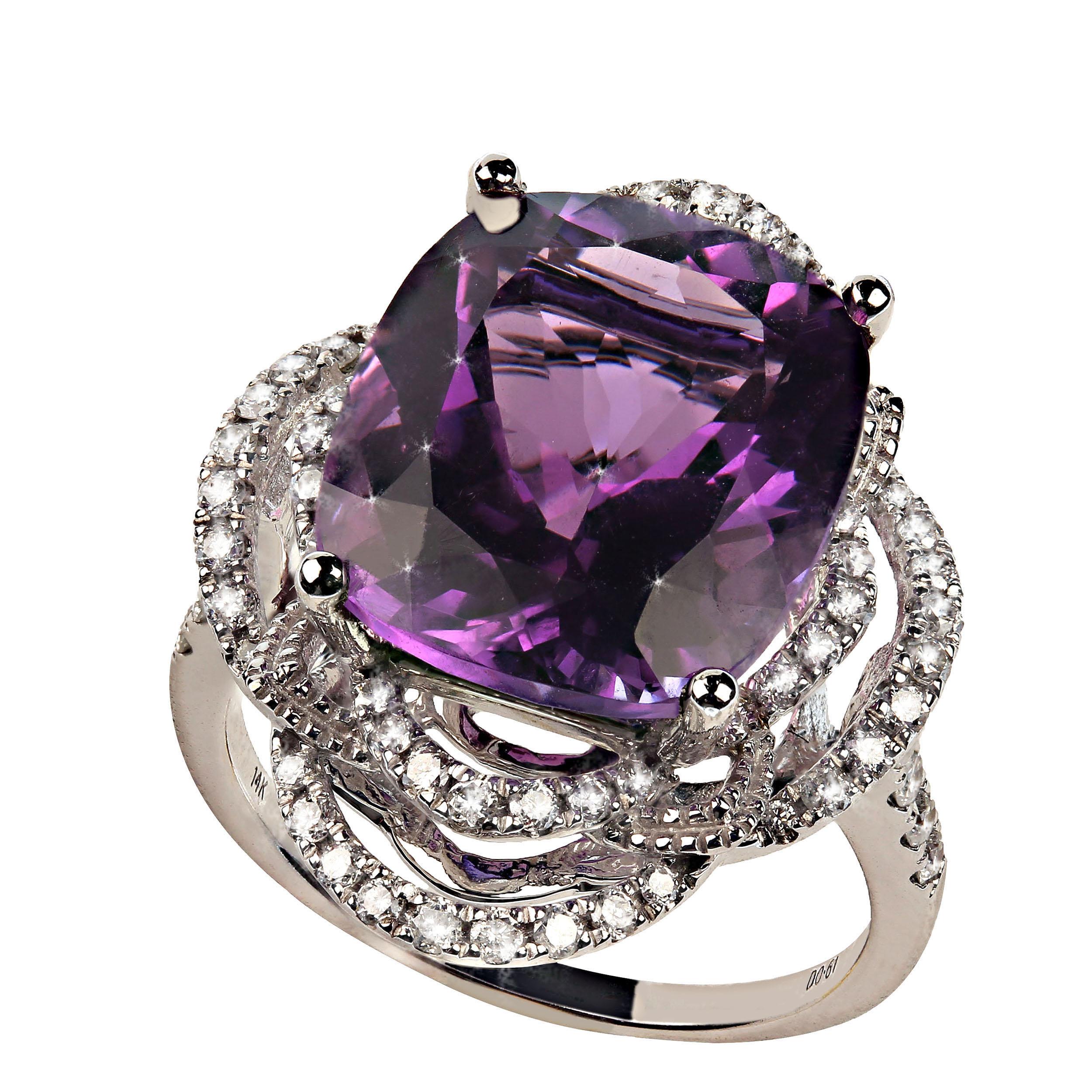 Women's or Men's AJD Cocktail ring of sparkling Amethyst and Diamonds February Birthstone For Sale
