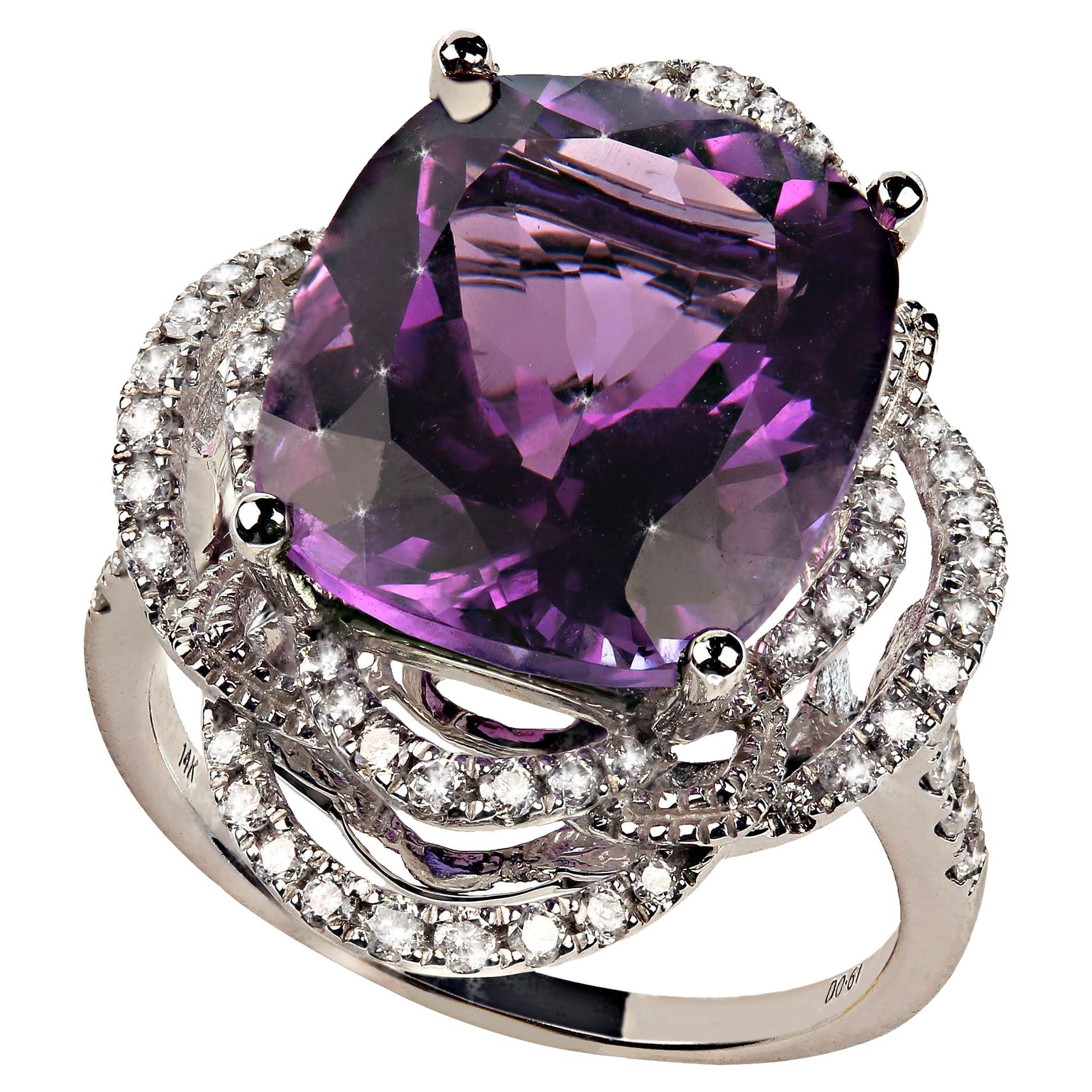 Artisan AJD Cocktail ring of sparkling Amethyst and Diamonds February Birthstone For Sale