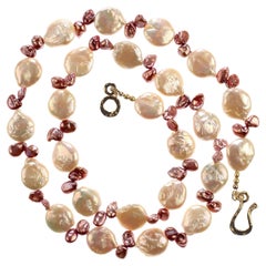 AJD Coin Pearl and Mauve Briolette Pearl Necklace  June Birthstone  Great Gift!!