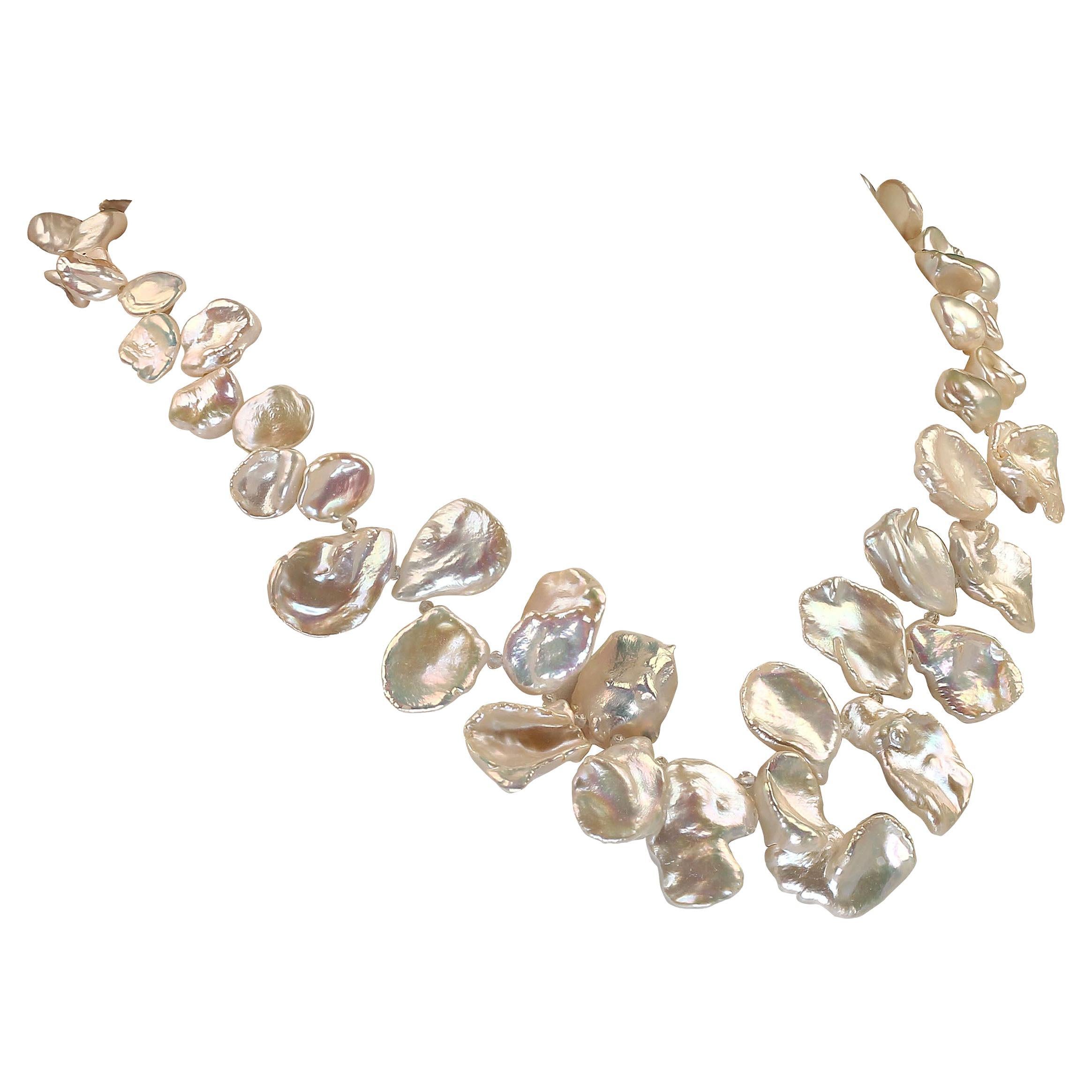 AJD Collar White Iridescent Keshi Pearls Sterling Toggle June Birthstone