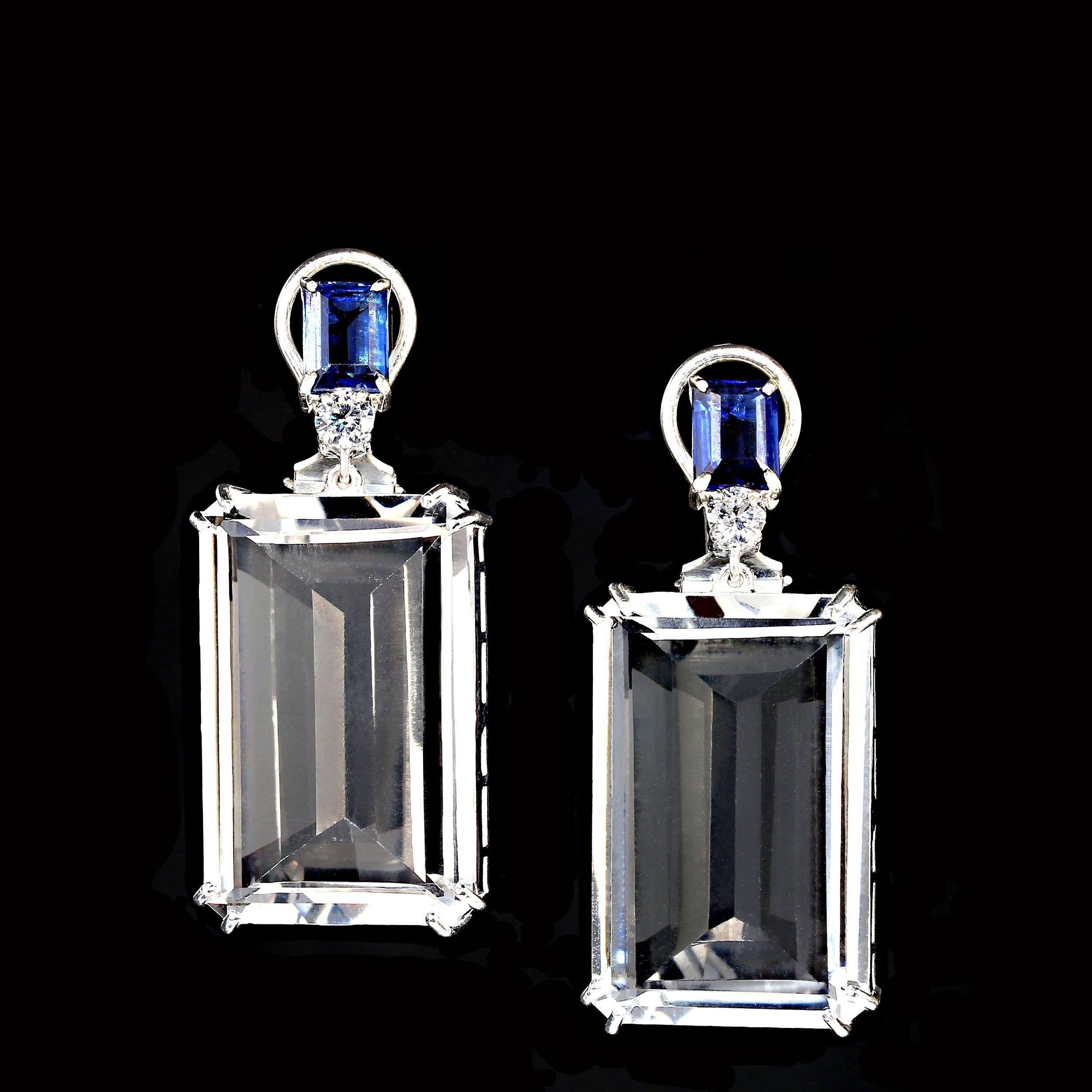 Emerald Cut AJD Contemporary and Elegant Crystal and Kyanite Dangle Earrings For Sale