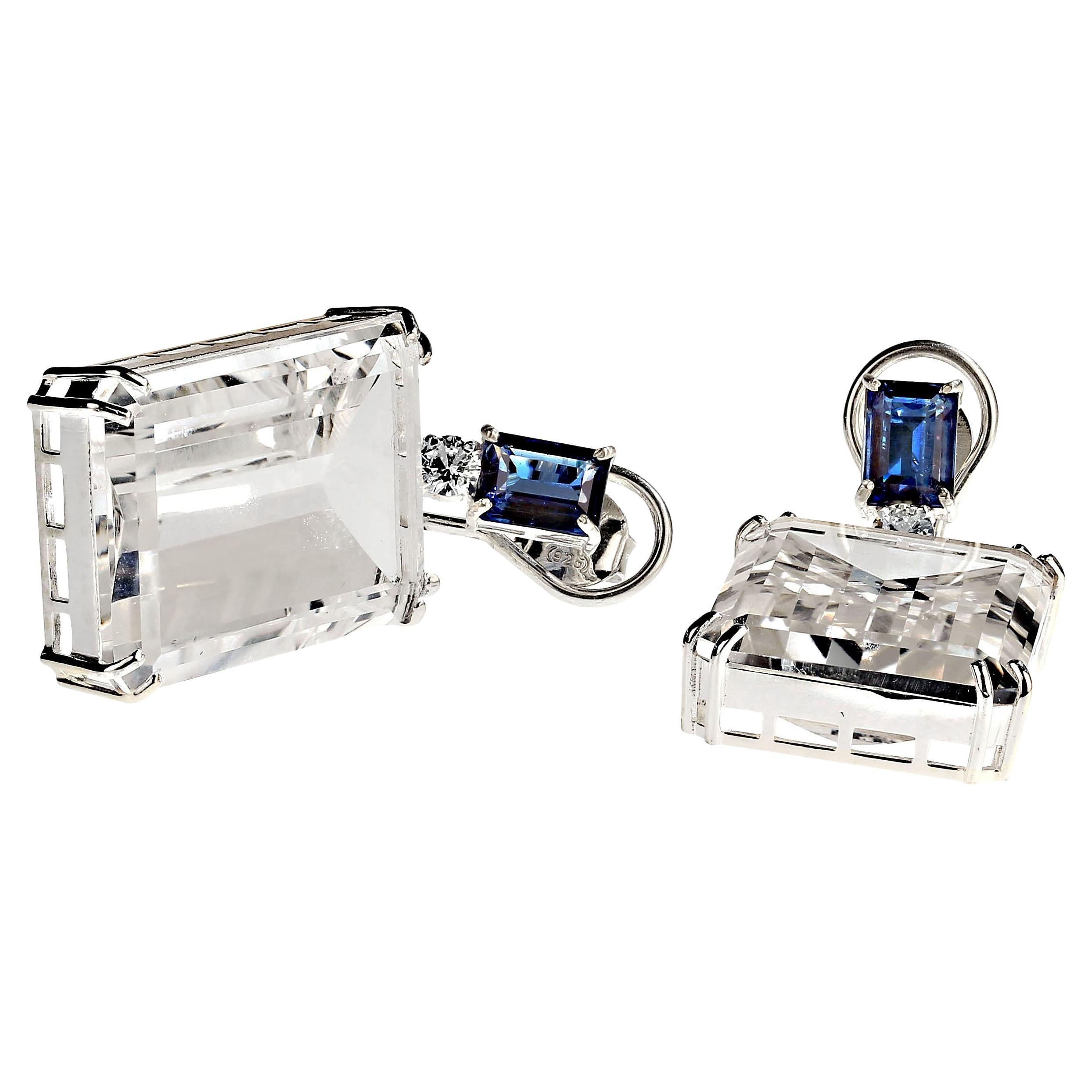 Emerald Cut AJD Contemporary and Elegant Crystal and Kyanite Dangle Earrings For Sale