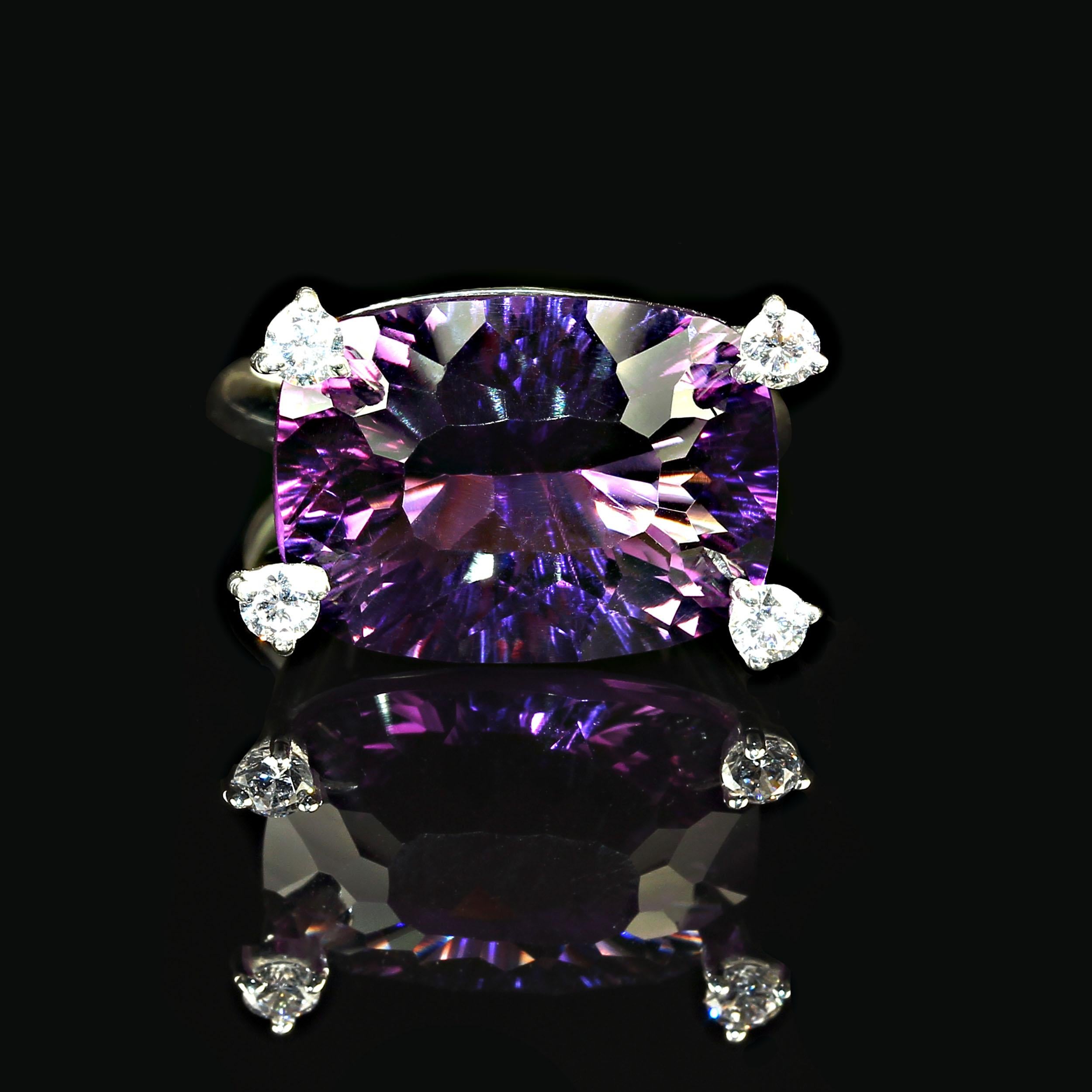 Women's or Men's AJD Contemporary Scintillating Amethyst and White Zircon Ring For Sale