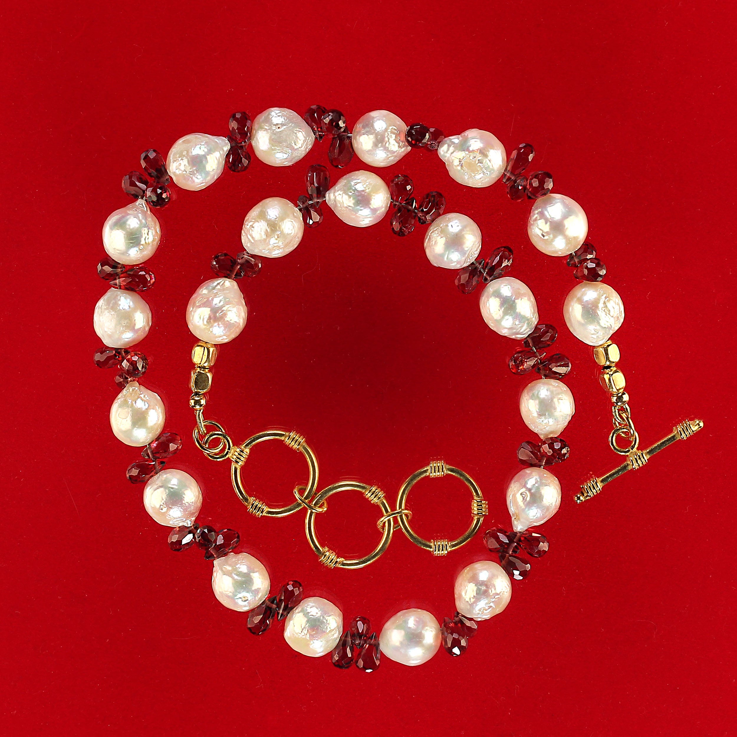 AJD Creamy Pearls & Garnet Briolette 14 Inch Choker Necklace January Birthstone For Sale