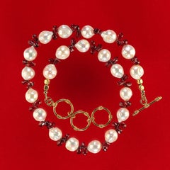 AJD Creamy Pearls & Garnet Briolette 14 Inch Choker Necklace January Birthstone