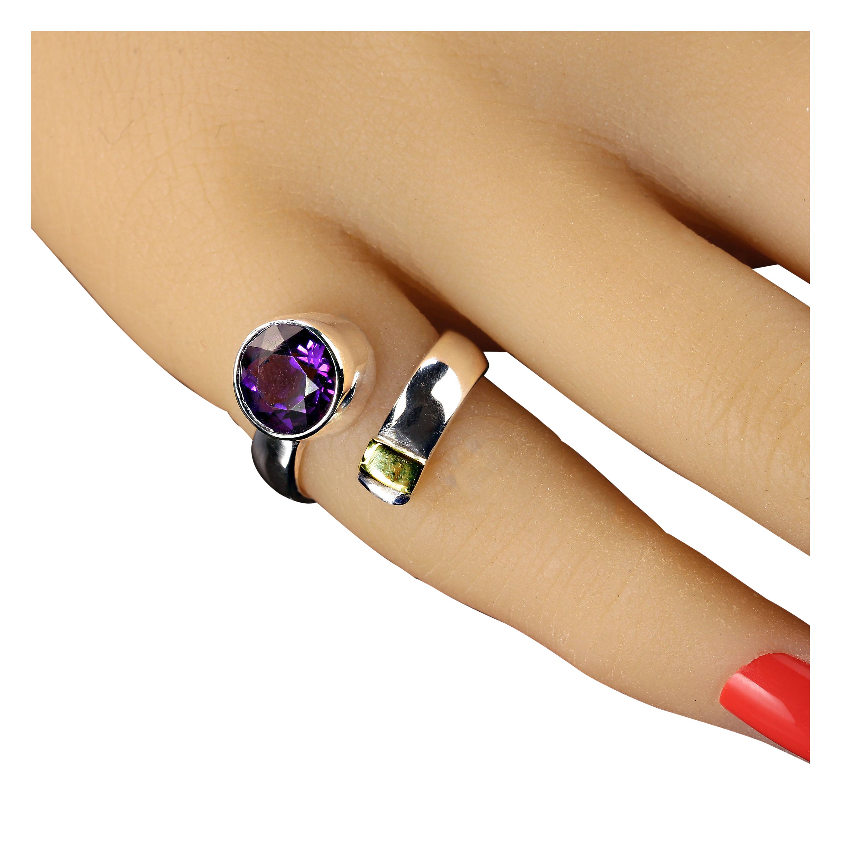 AJD Crossover Amethyst and Sterling Ring with 14K gold accent For Sale