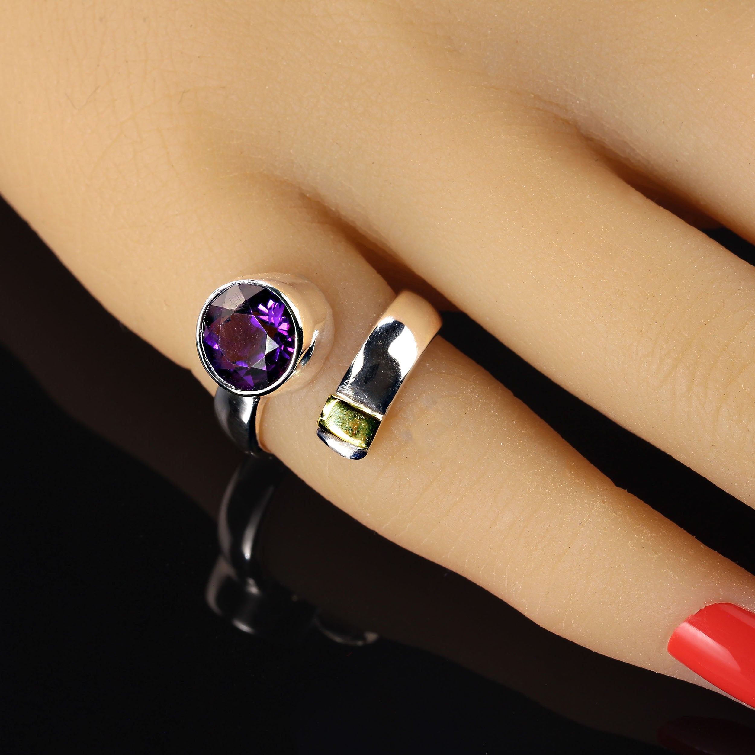 AJD, bague croisée en améthyste et argent sterling avec accents en or 14 carats