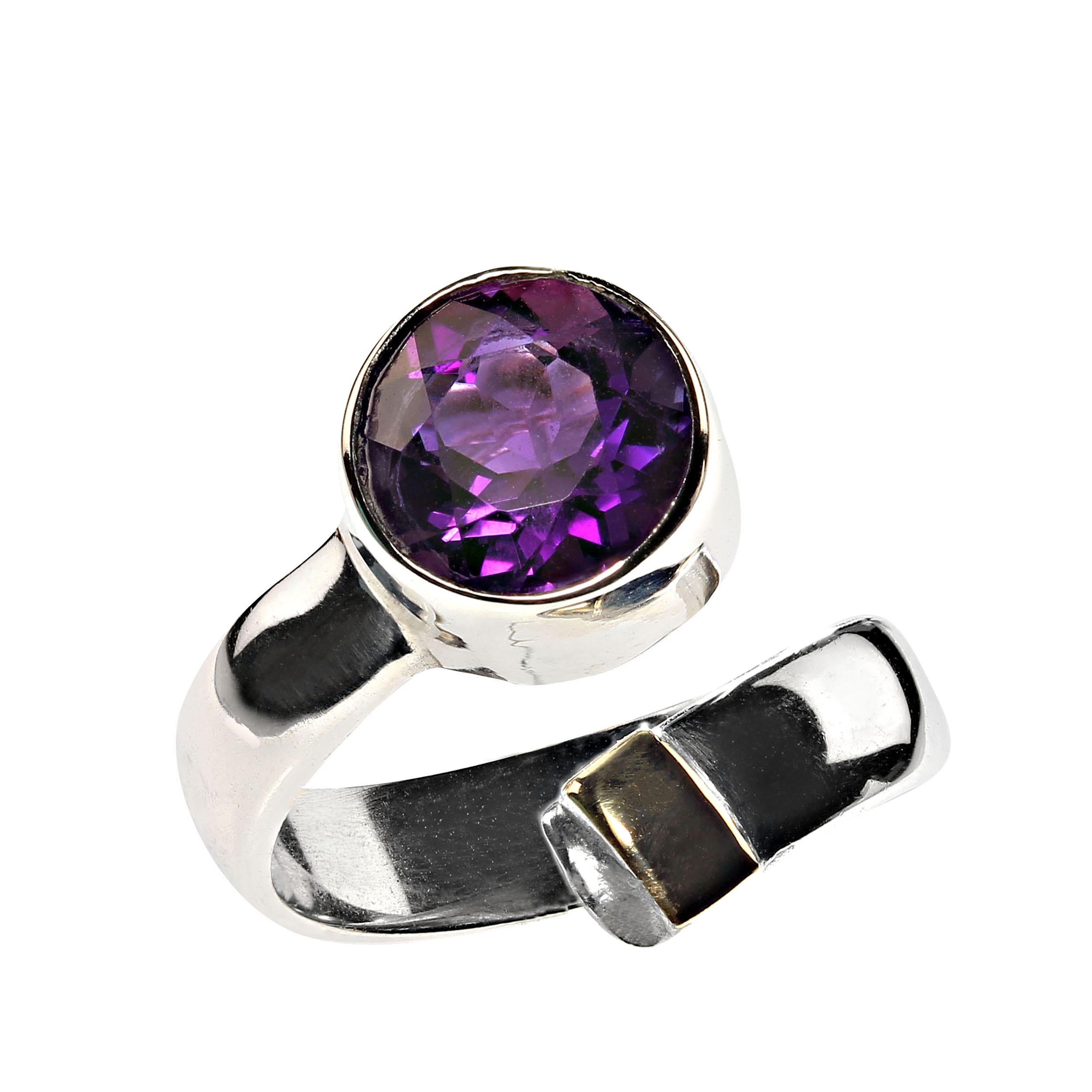 AJD Crossover Amethyst and Sterling Ring with 14K gold accent For Sale 2