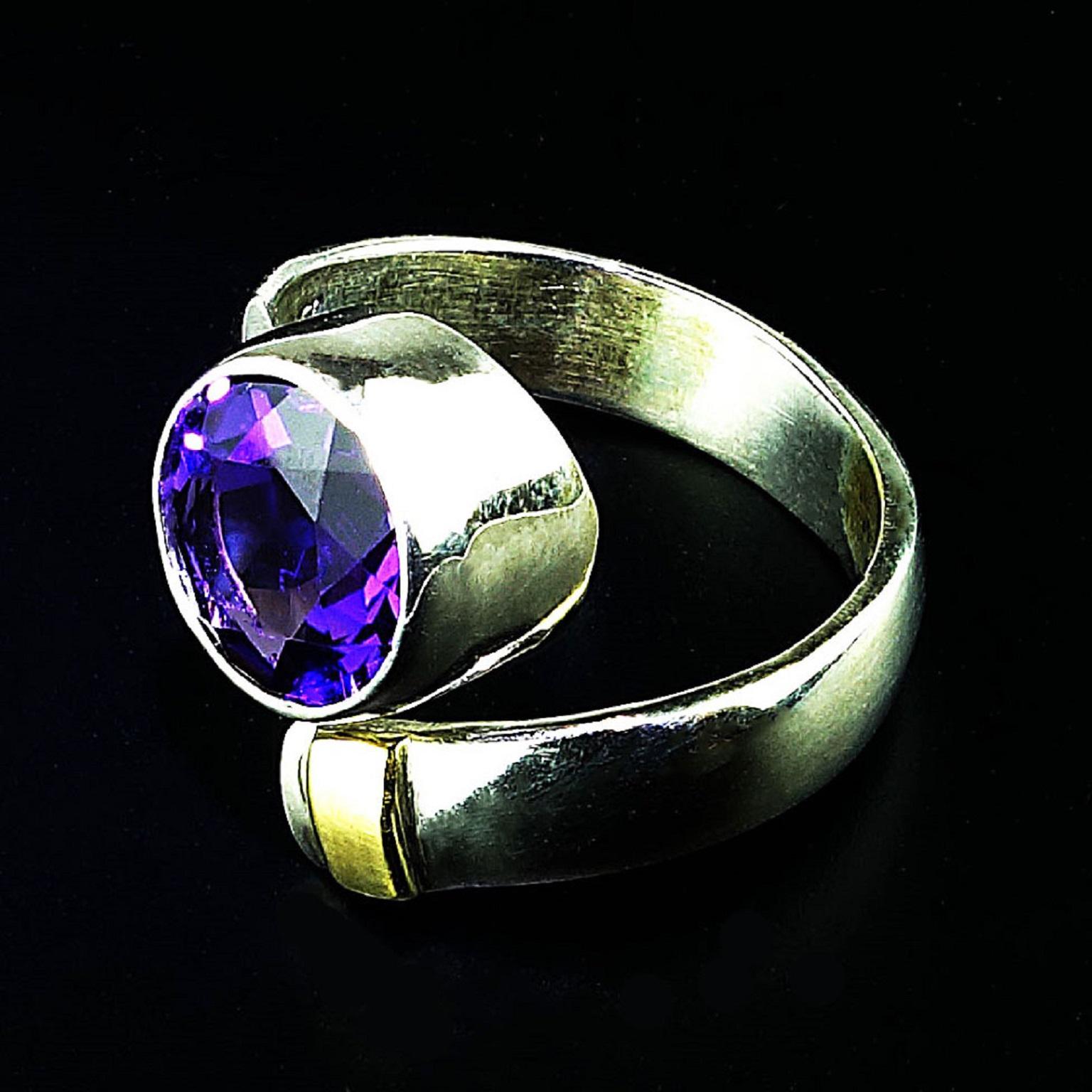 Women's AJD Crossover Amethyst and Sterling Ring with 14K gold accent For Sale