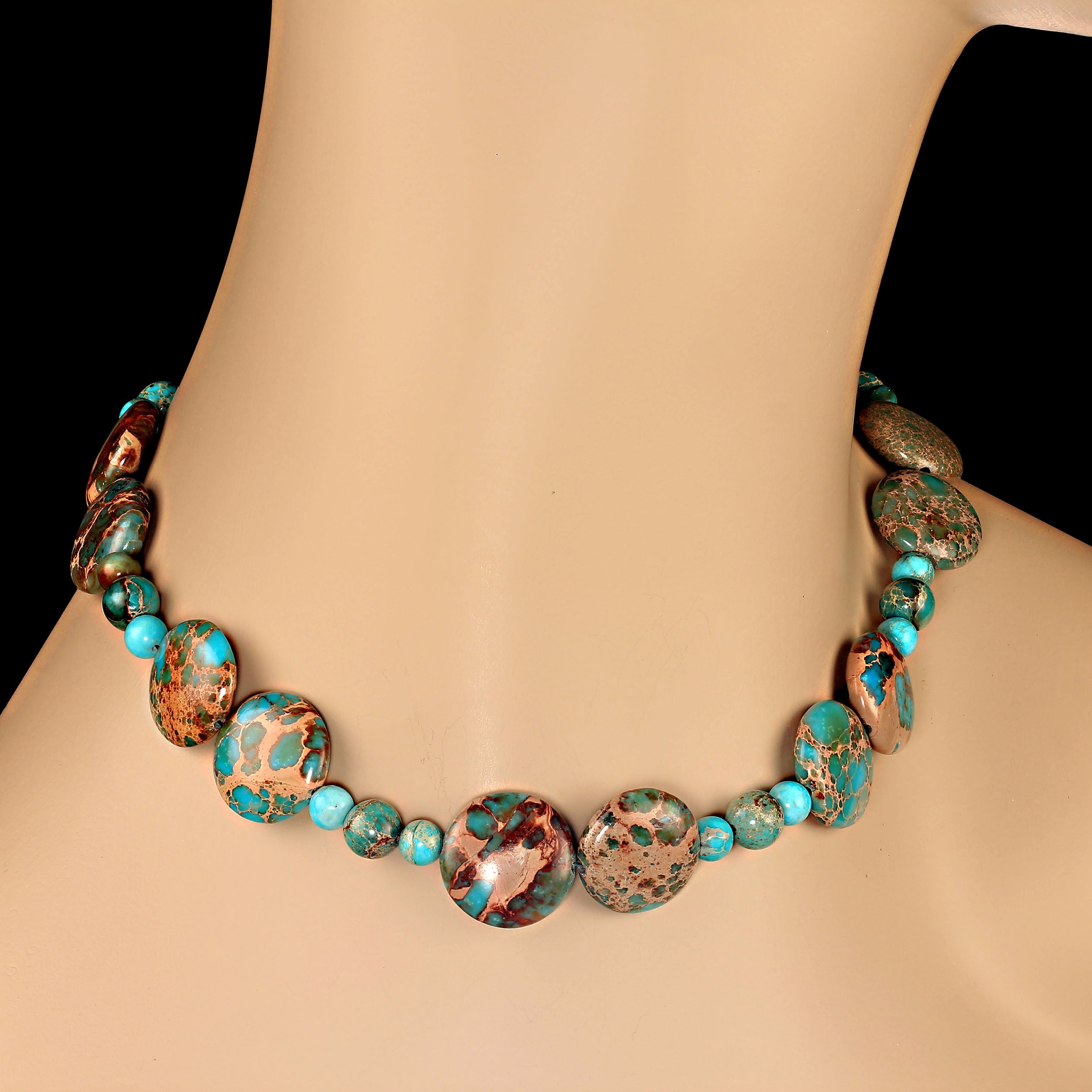 
Stunning 24-Inch Desert Jasper Necklace
Enhance your jewelry collection with this beautiful 24-inch Desert Jasper necklace, a stunning piece that showcases the captivating colors and intricate matrix designs of this unique gemstone. This necklace