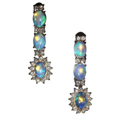 AJD Dangle Opal and Diamond 18 Karat Yellow Gold Earrings
