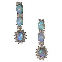 AJD Dangle Opal and Diamond 18 Karat Yellow Gold Earrings