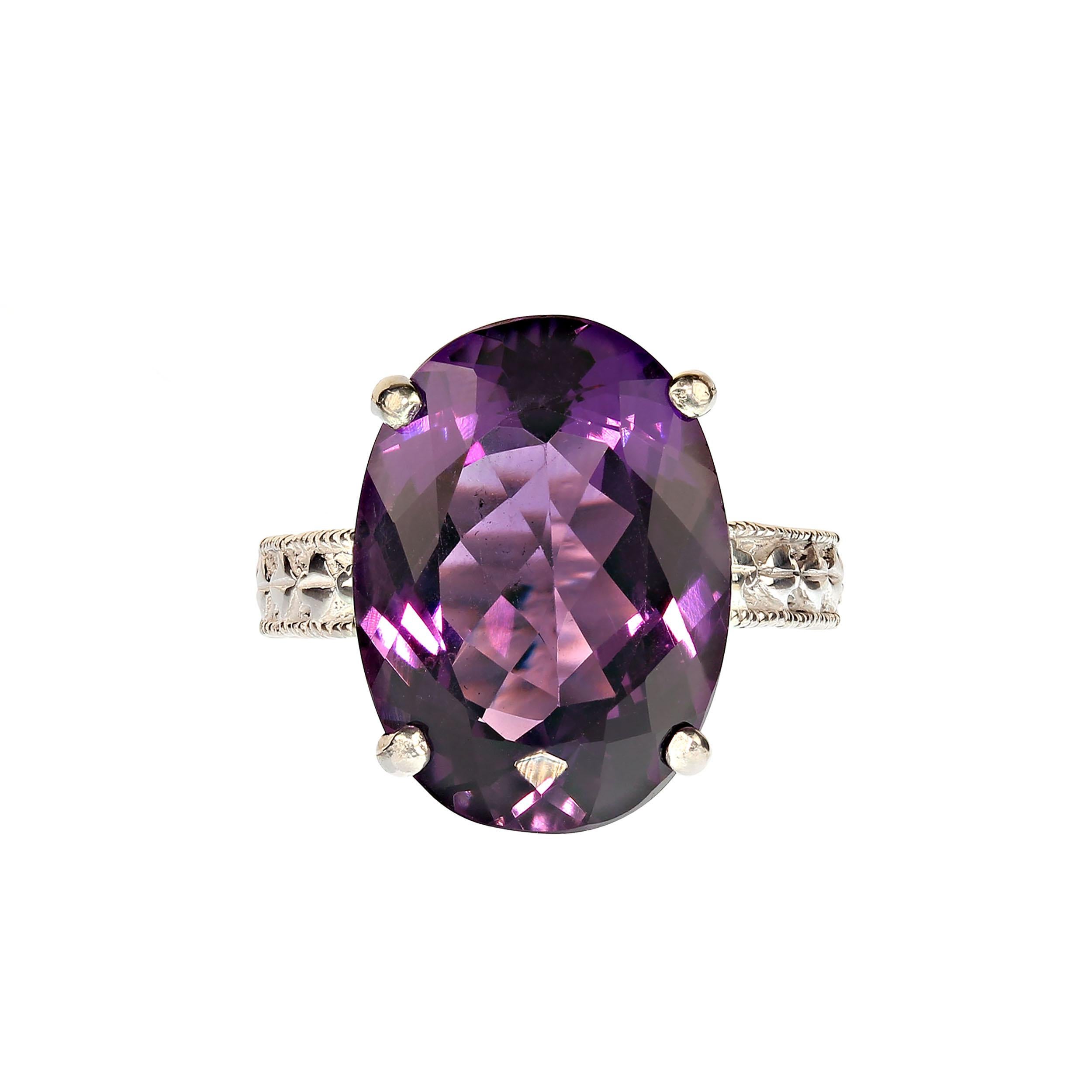 Women's or Men's AJD Dazzling Oval Amethyst in Sterling Silver Engraved Ring  February Birthstone For Sale