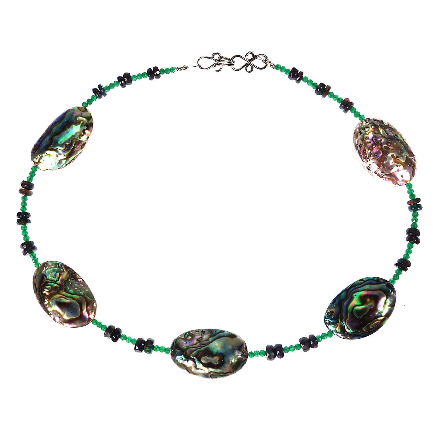AJD Delicate Choker of Paua Shell, Black Opal, and Green Quartz In New Condition For Sale In Raleigh, NC