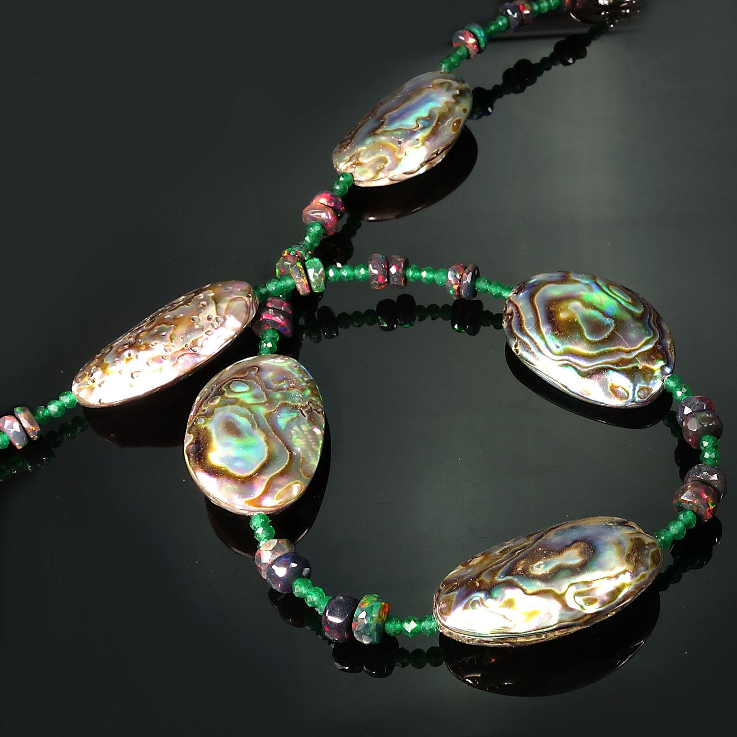 Women's or Men's AJD Delicate Choker of Paua Shell, Black Opal, and Green Quartz