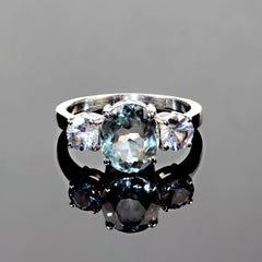 AJD Delicate 3 Carat Oval Aquamarine Accented by White Sapphires Ring