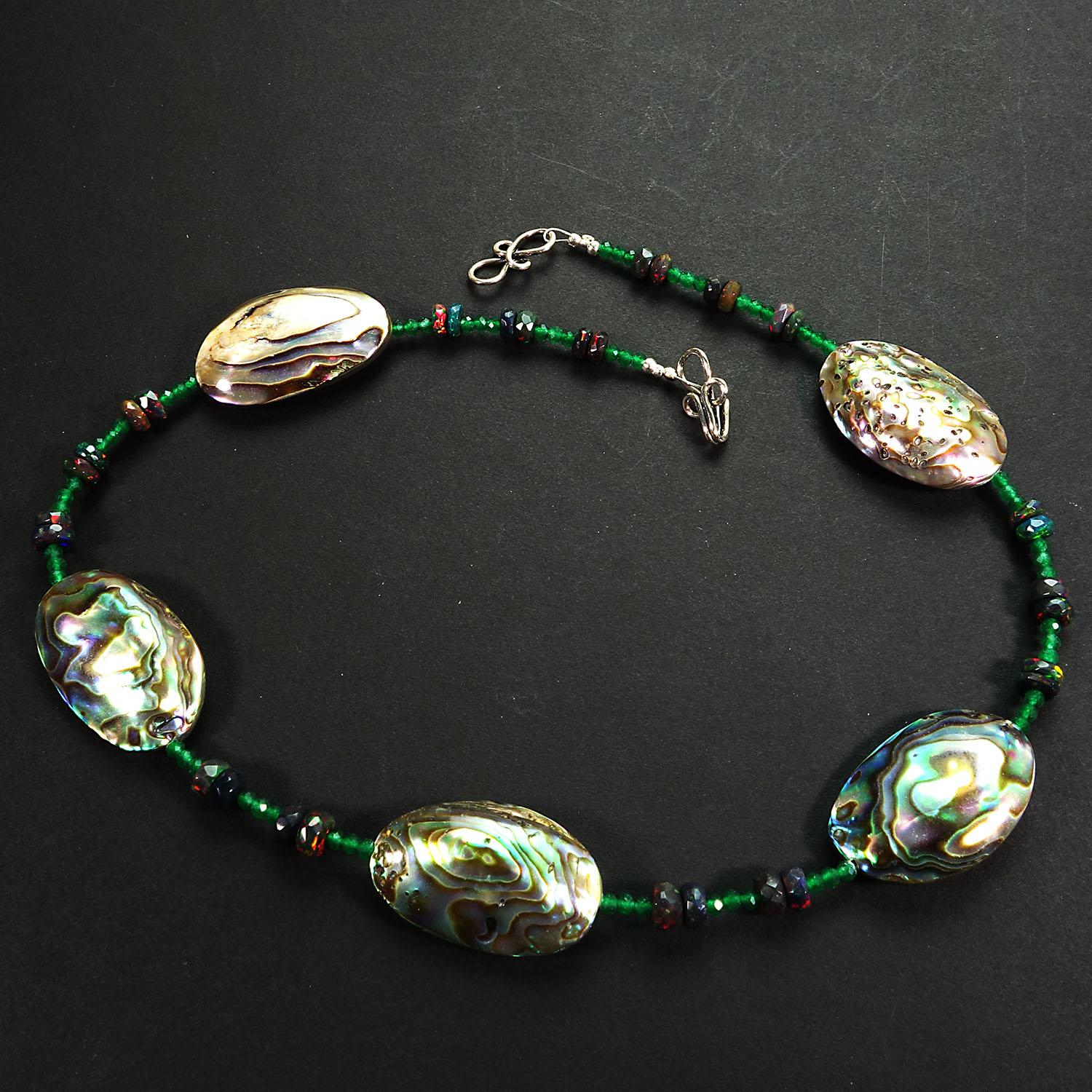 AJD Delicate Choker of Paua Shell, Black Opal, and Green Quartz 1