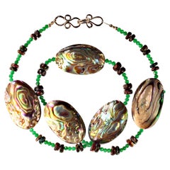 AJD Delicate Choker of Paua Shell, Black Opal, and Green Quartz