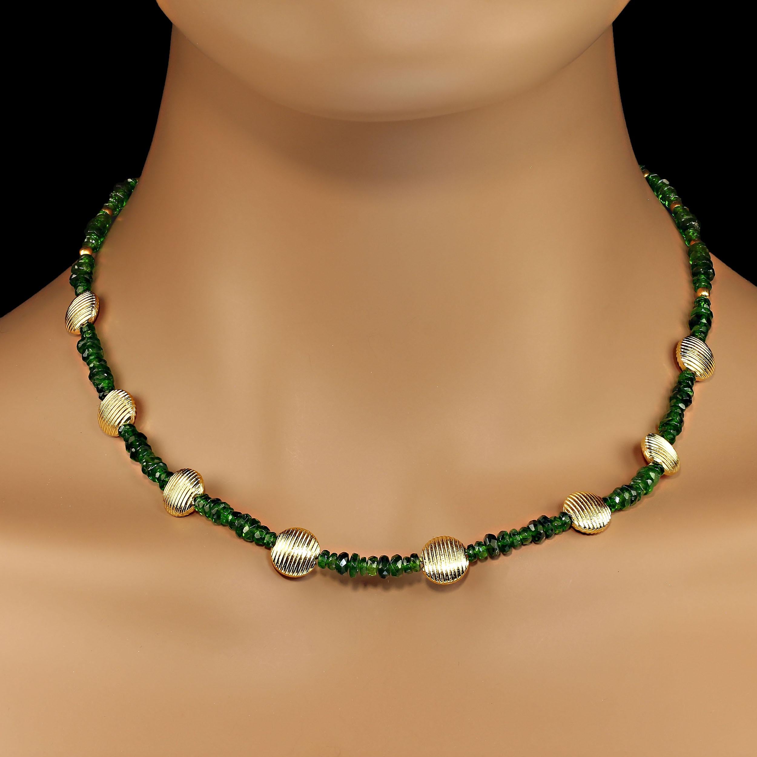 Artisan AJD Delicate Green Chrome Diopside and Goldy Accents Necklace  Great Gift! For Sale