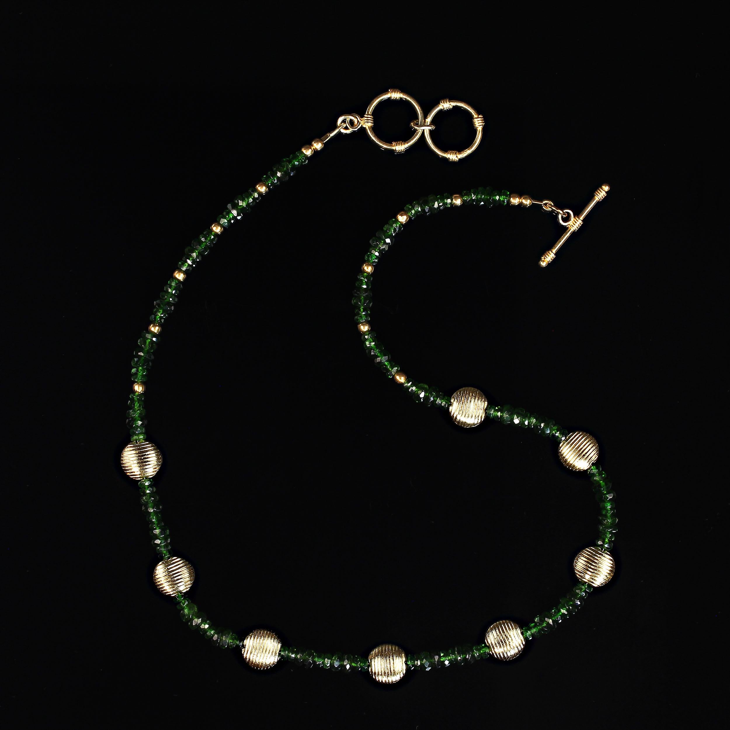 Bead AJD Delicate Green Chrome Diopside and Goldy Accents Necklace  Great Gift! For Sale