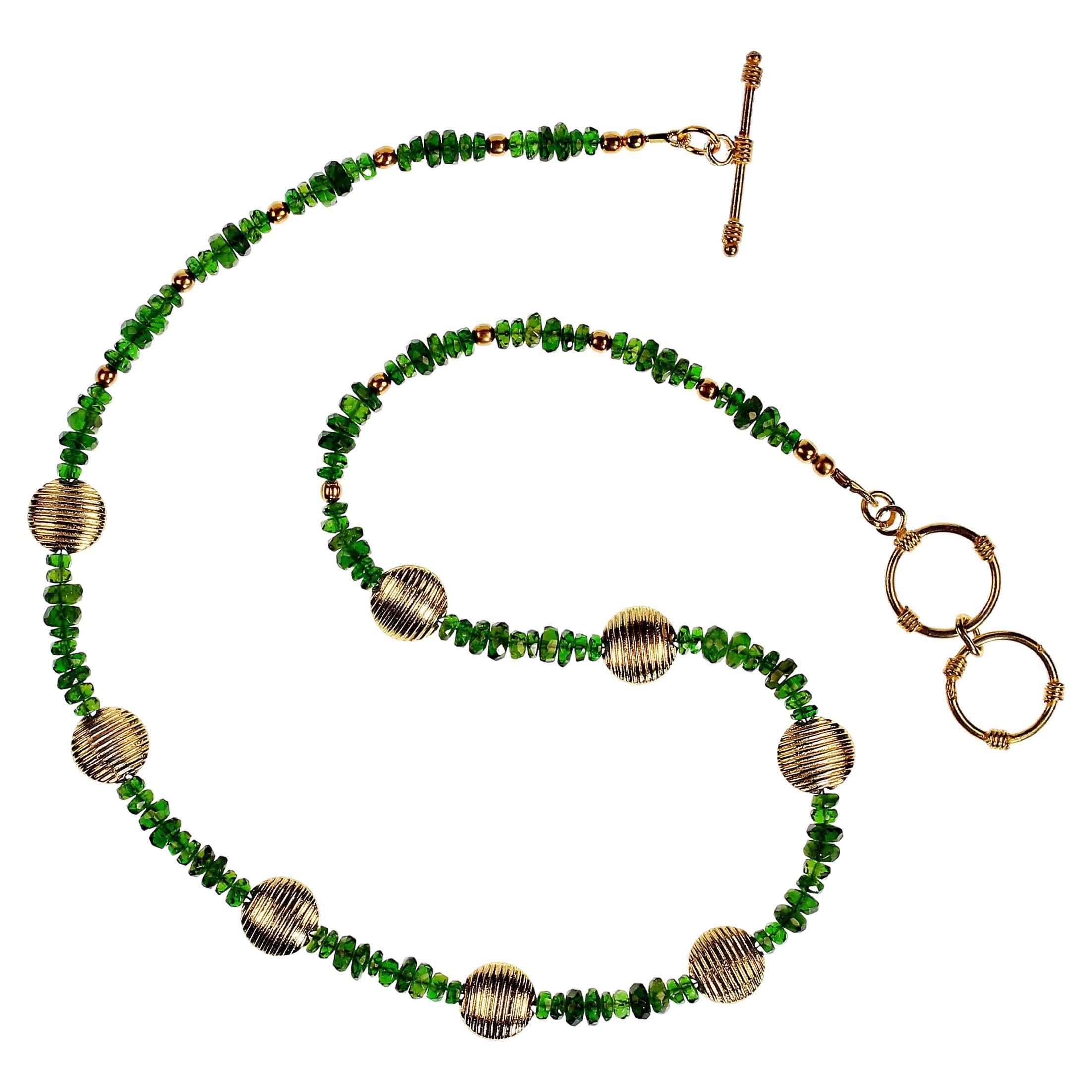 AJD Delicate Green Chrome Diopside and Goldy Accents Necklace  Great Gift! In New Condition For Sale In Raleigh, NC