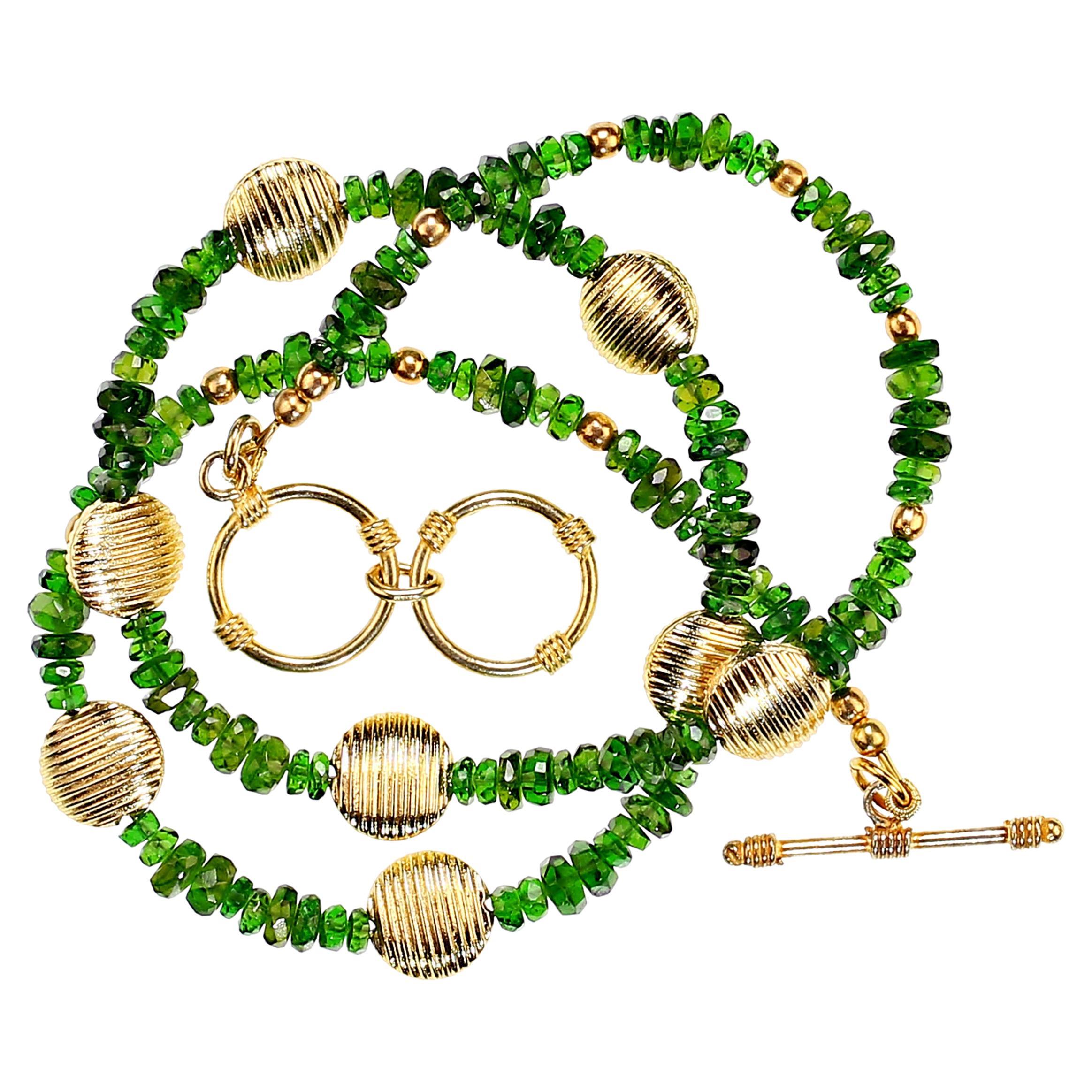 AJD Delicate Green Chrome Diopside and Goldy Accents Necklace  Great Gift!