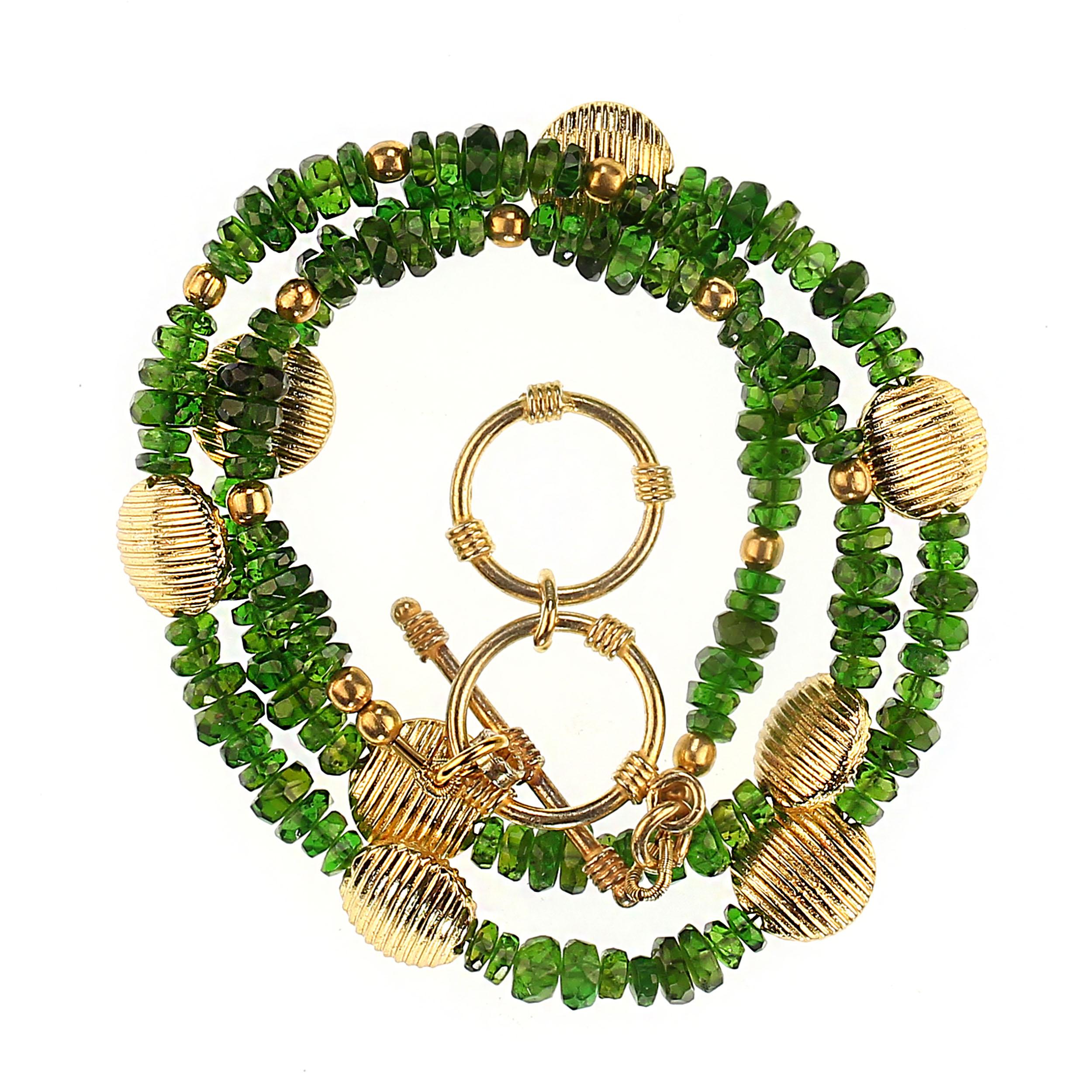 Women's or Men's AJD Delicate Green Chrome Diopside and Goldy Accents Necklace  Great Gift! For Sale