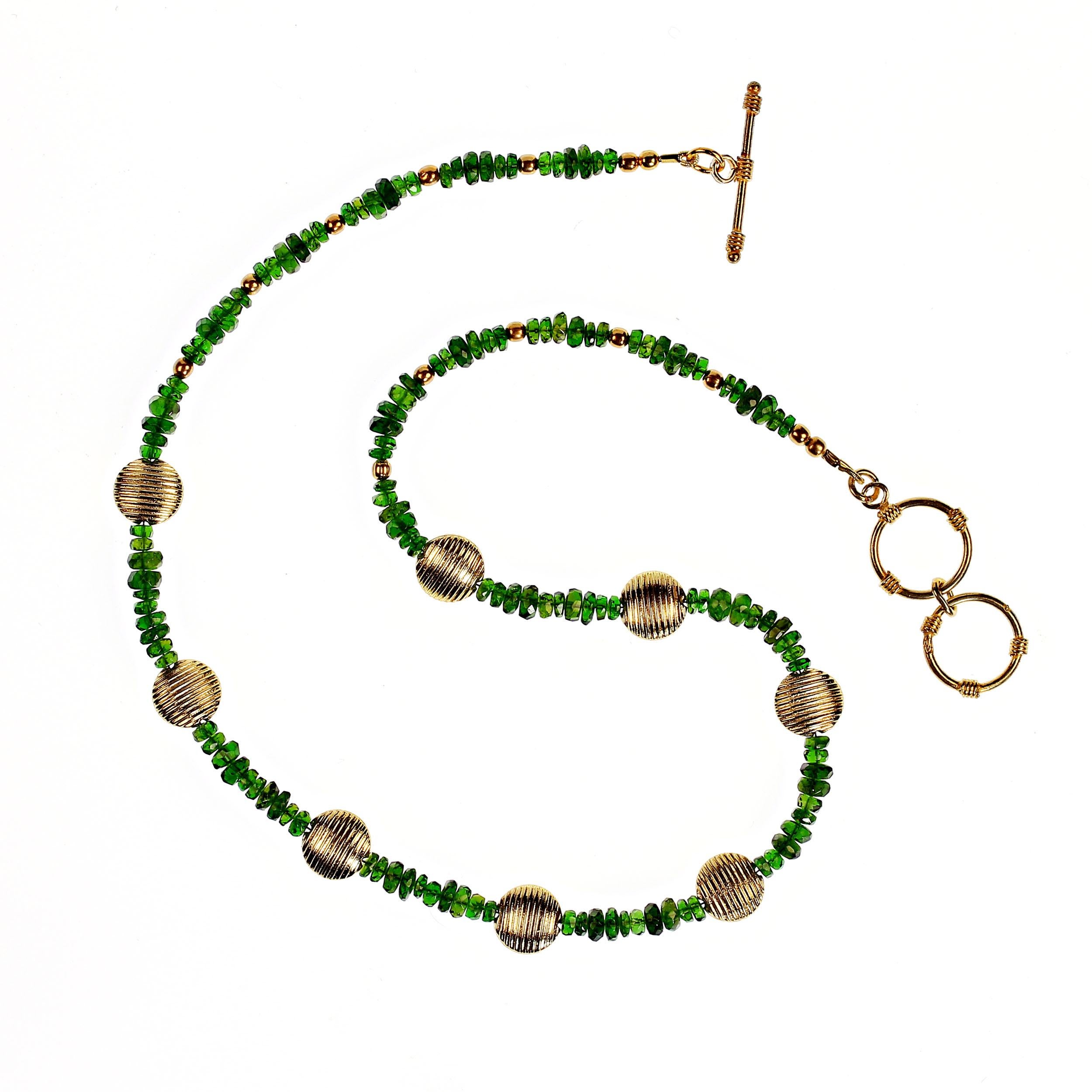 AJD Delicate Green Chrome Diopside and Goldy Accents Necklace  Great Gift! For Sale 1