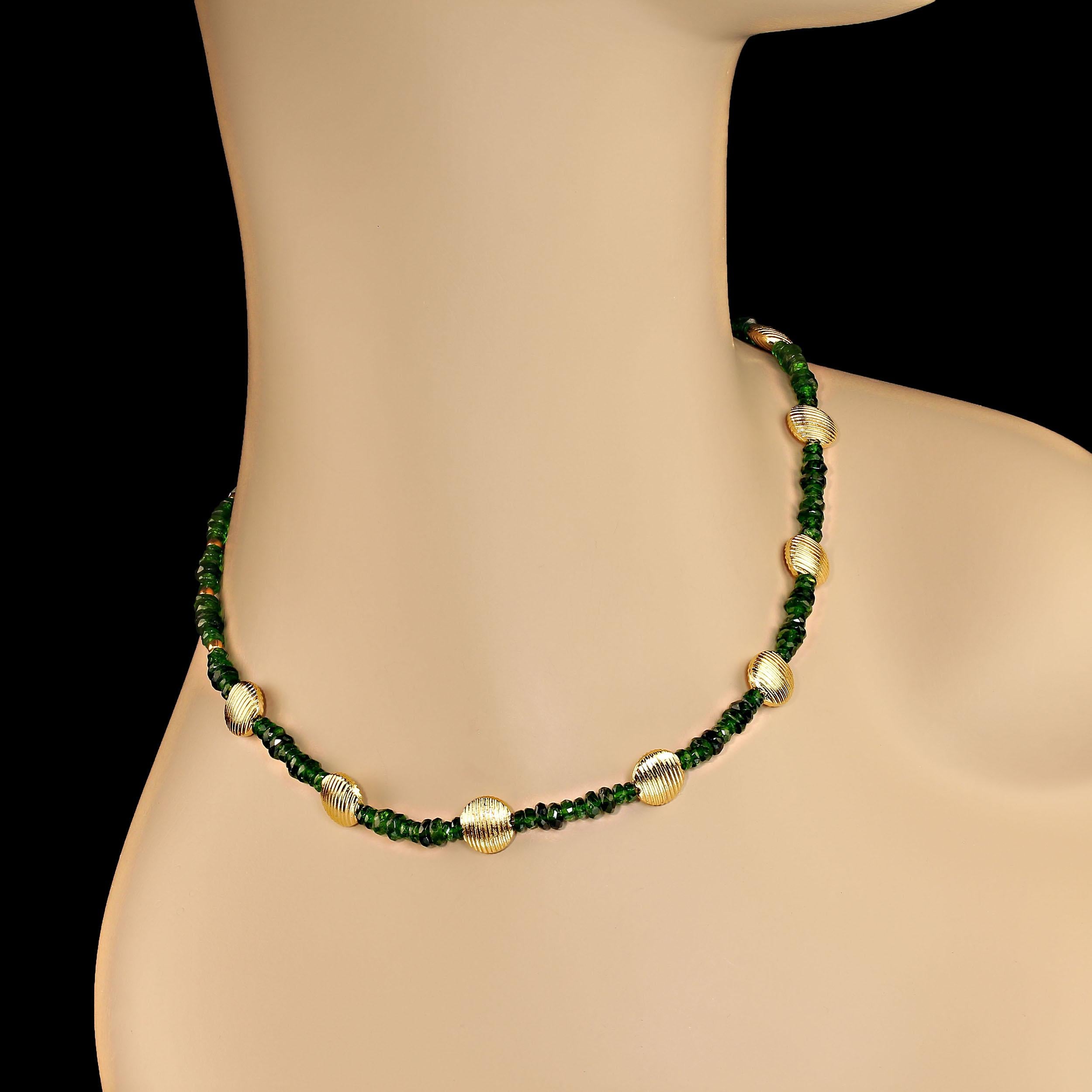 AJD Delicate Green Chrome Diopside and Goldy Accents Necklace  Great Gift! For Sale 3