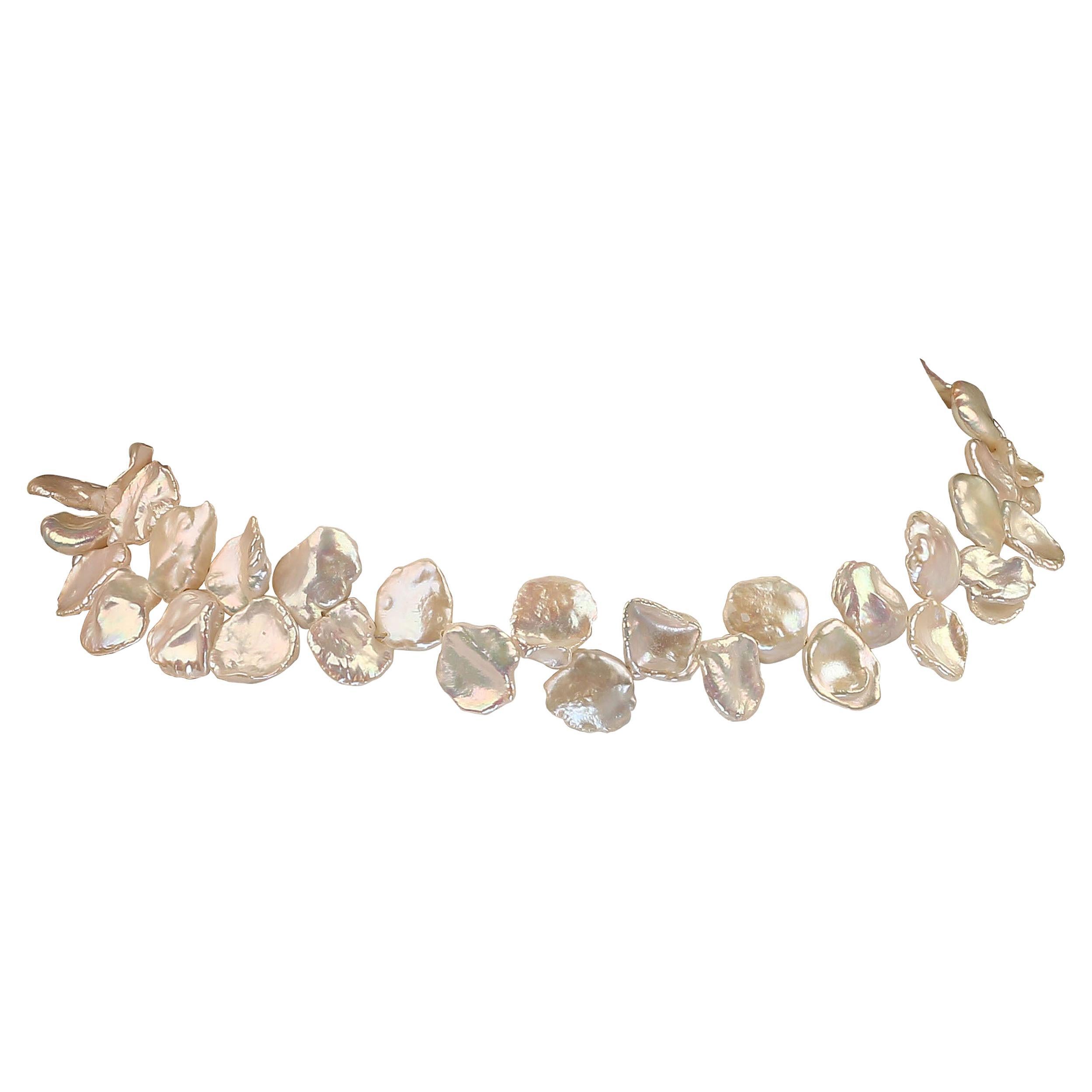 AJD Delightful 14 Inch Choker Collar Necklace of White Keshi Pearls