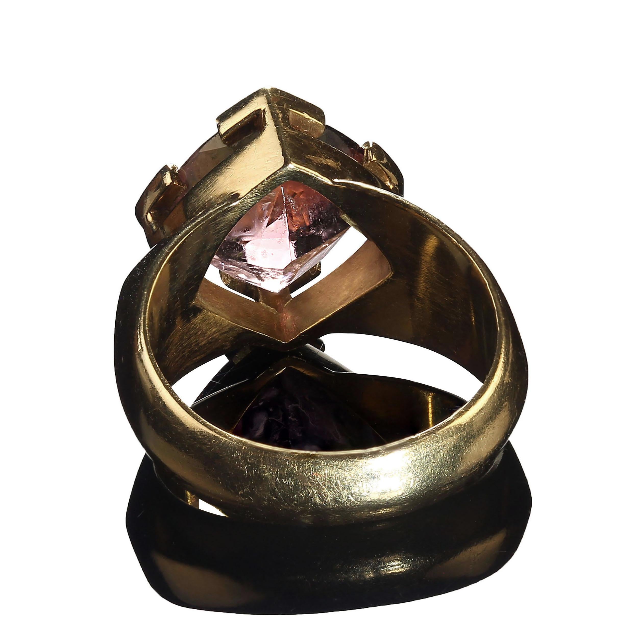 Artisan AJD Delightful Pink & Green Tourmaline in 18K Yellow Ring Perfect Gift  For Sale