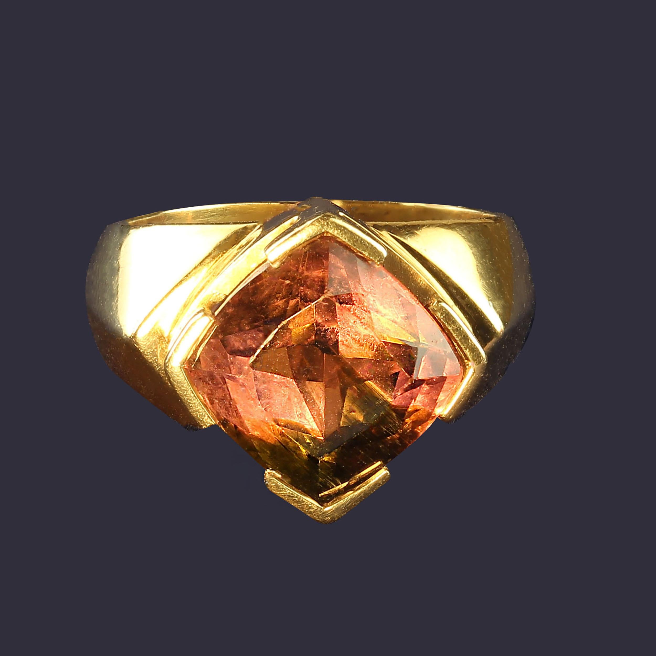 AJD Delightful Pink & Green Tourmaline in 18K Yellow Ring Perfect Gift For Sale 1