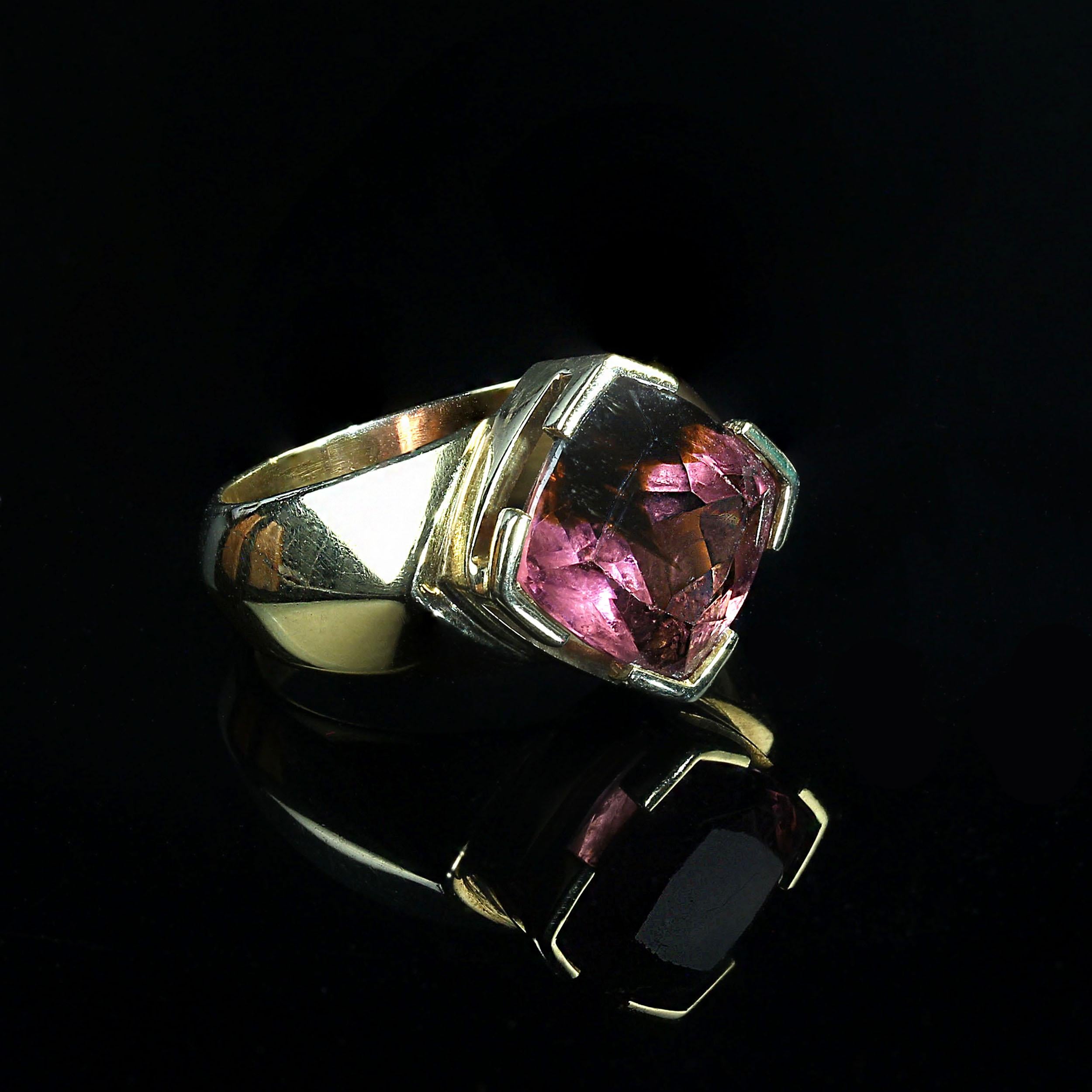 AJD Delightful Pink & Green Tourmaline in 18K Yellow Ring Perfect Gift For Sale 2