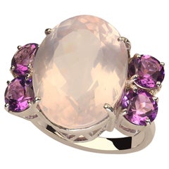 AJD Delightful Rose Quartz Dinner Ring with Amethyst Accents