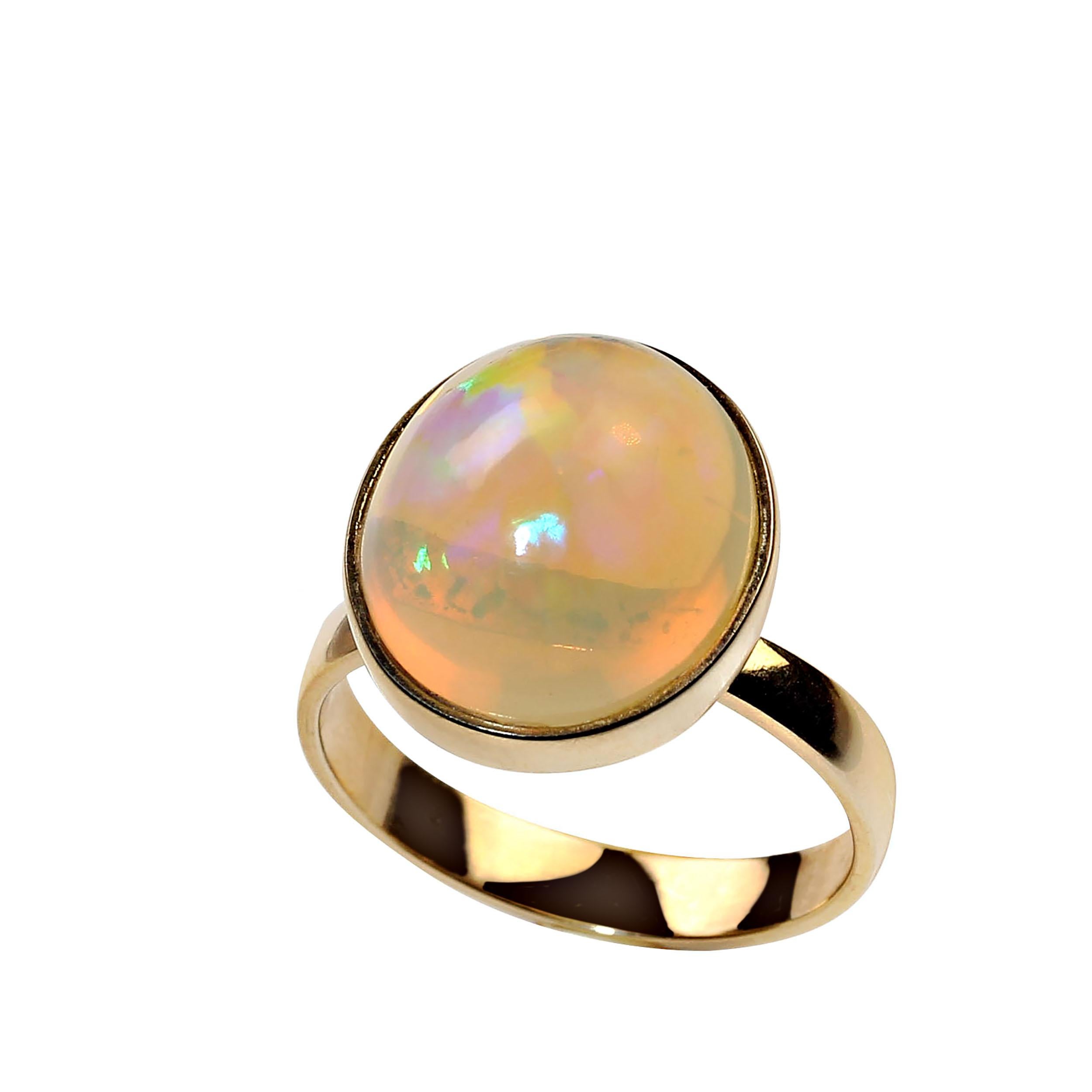 Artisan AJD Delightful Round Opal in 18KT Yellow Gold Ring For Sale