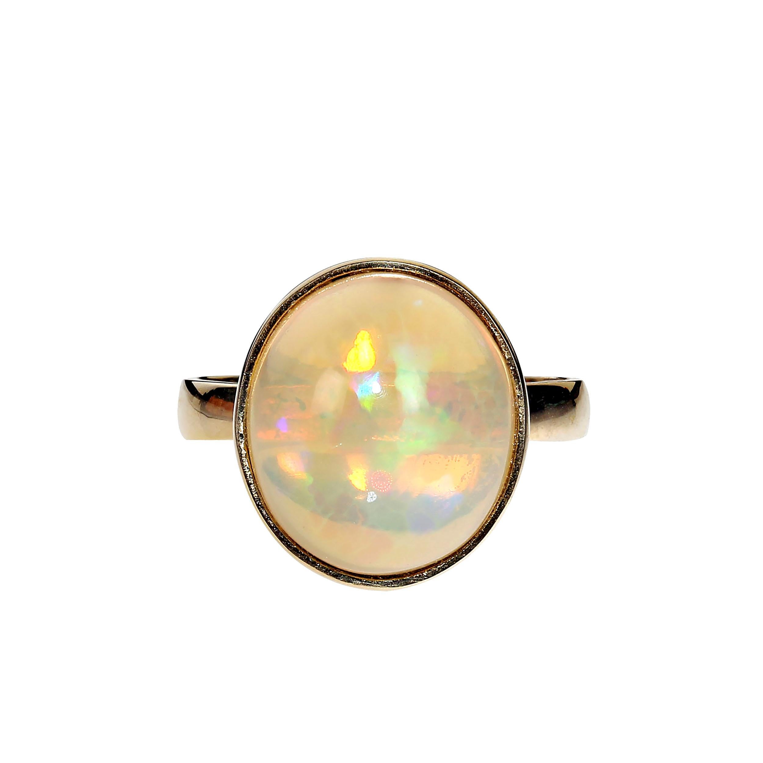 Round Cut AJD Delightful Round Opal in 18KT Yellow Gold Ring For Sale