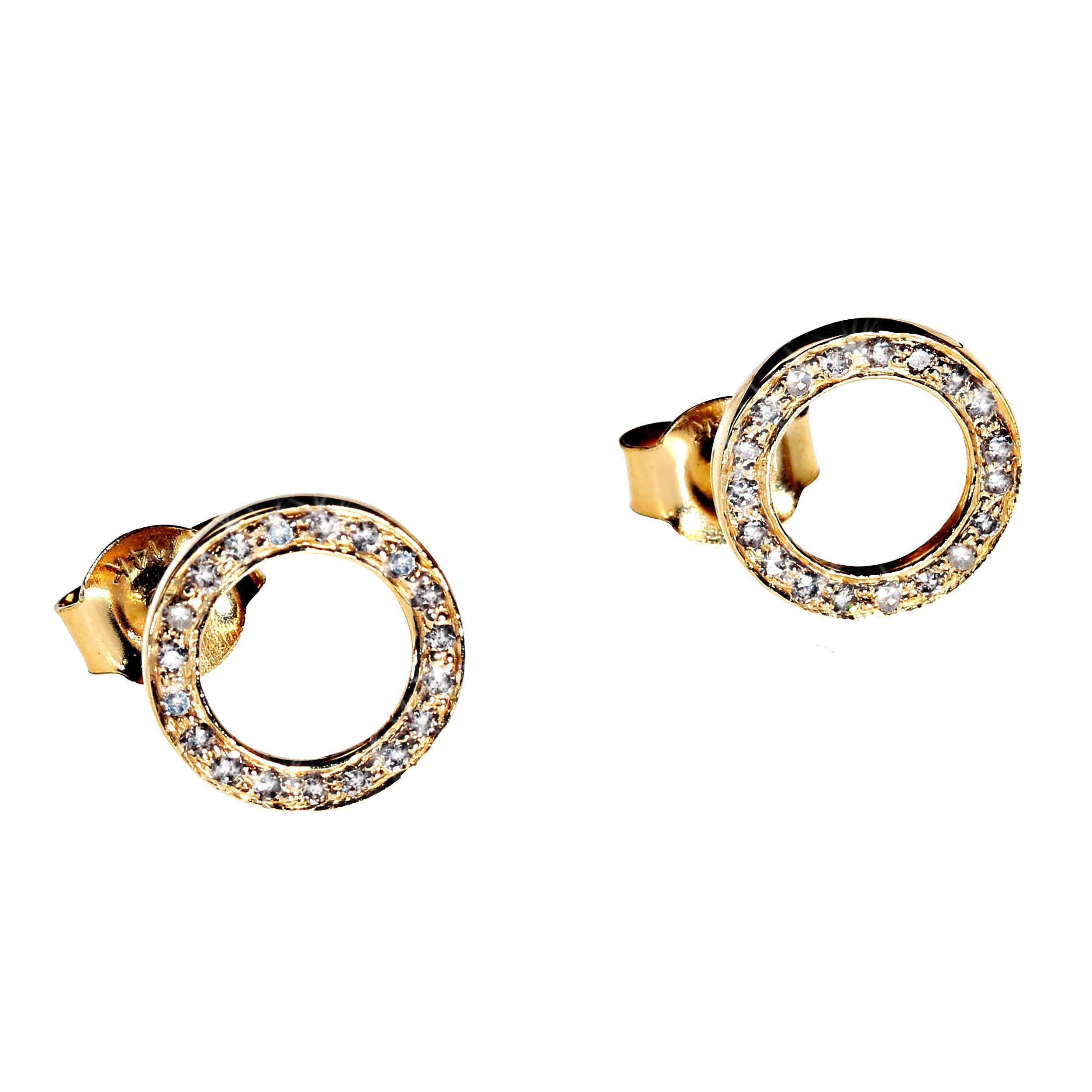 Round Cut AJD Diamond and 14 Karat Flat Circle Earrings  April Birthstone For Sale