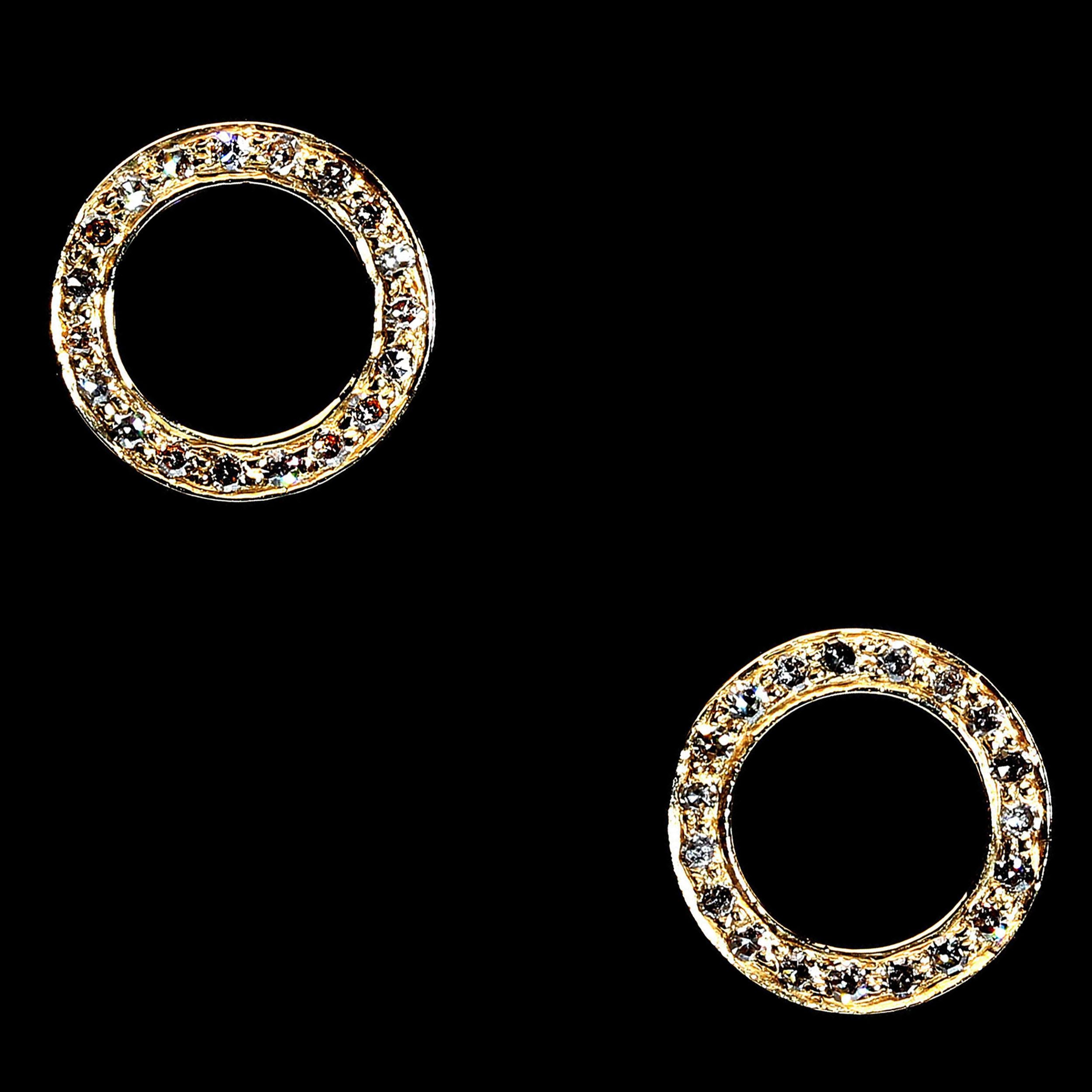 AJD Diamond and 14 Karat Flat Circle Earrings  April Birthstone In New Condition For Sale In Raleigh, NC