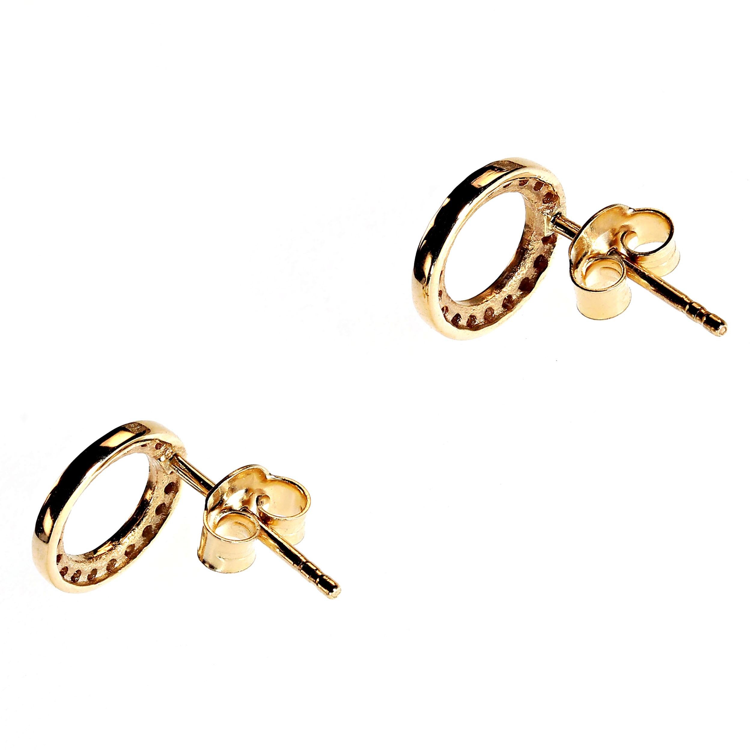 Women's or Men's AJD Diamond and 14 Karat Flat Circle Earrings  April Birthstone For Sale