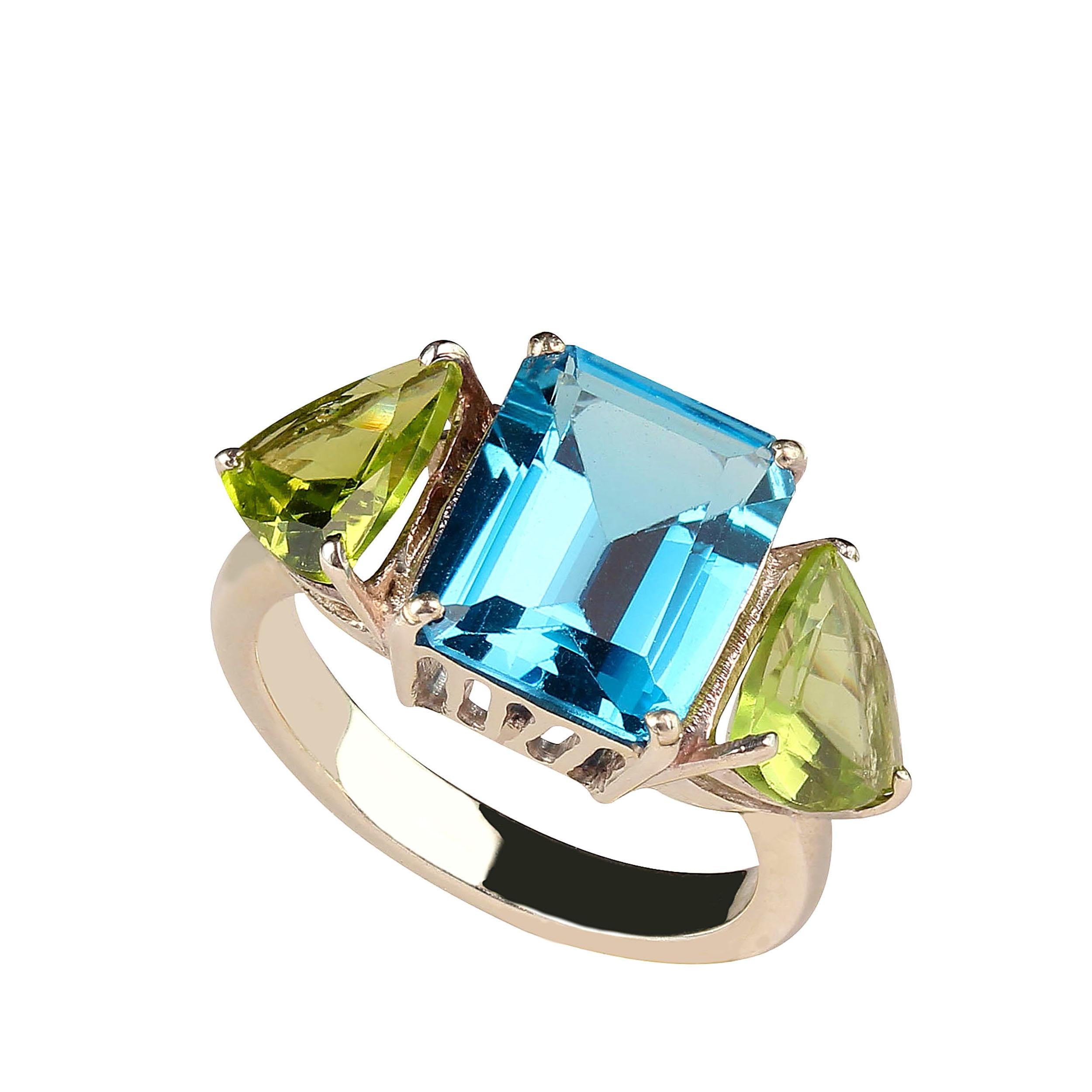 Artisan AJD Dinner Ring Featuring Blue Topaz and Green Peridot