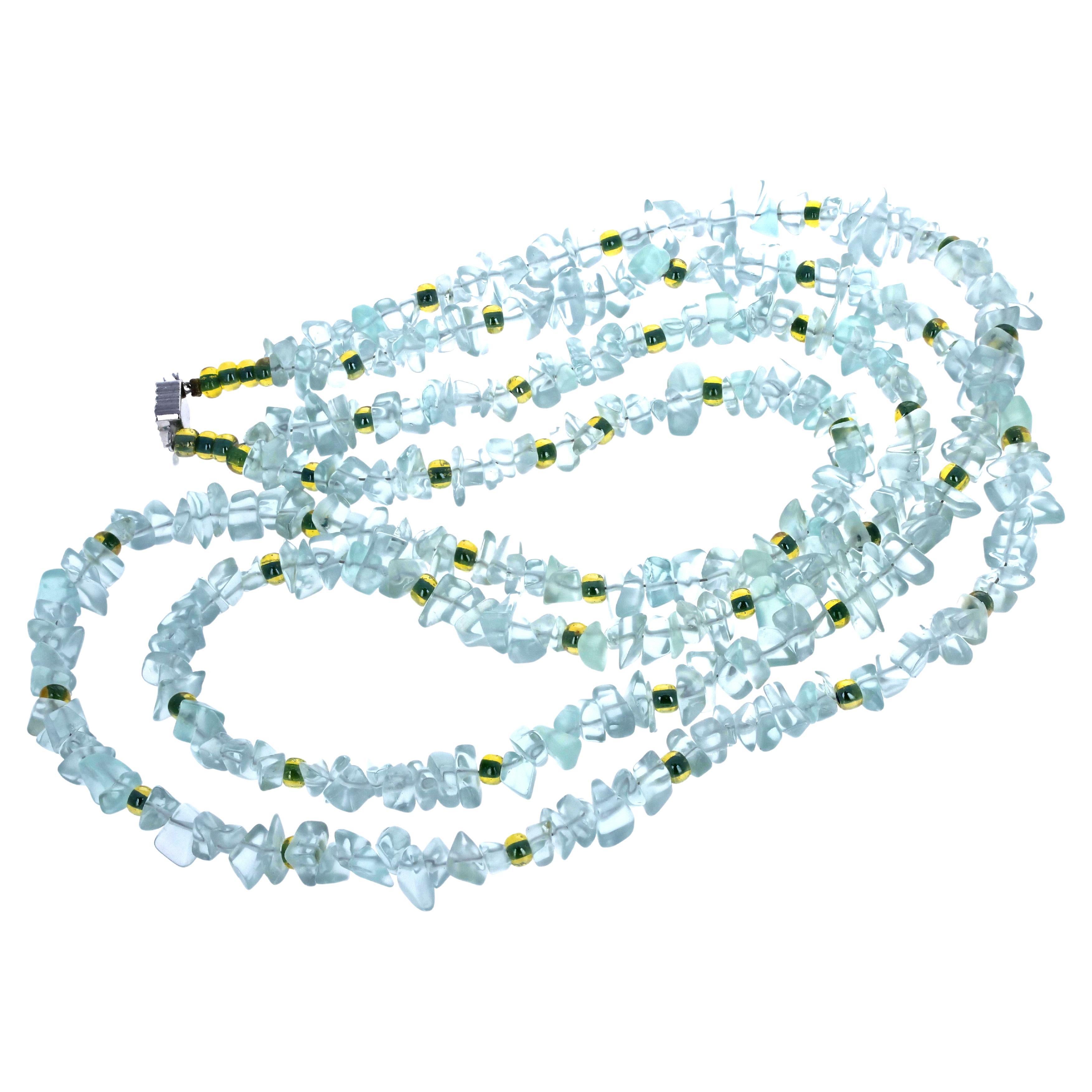 AJD Real Double Strand of Real Aquamarine Polished Chips 24" collier