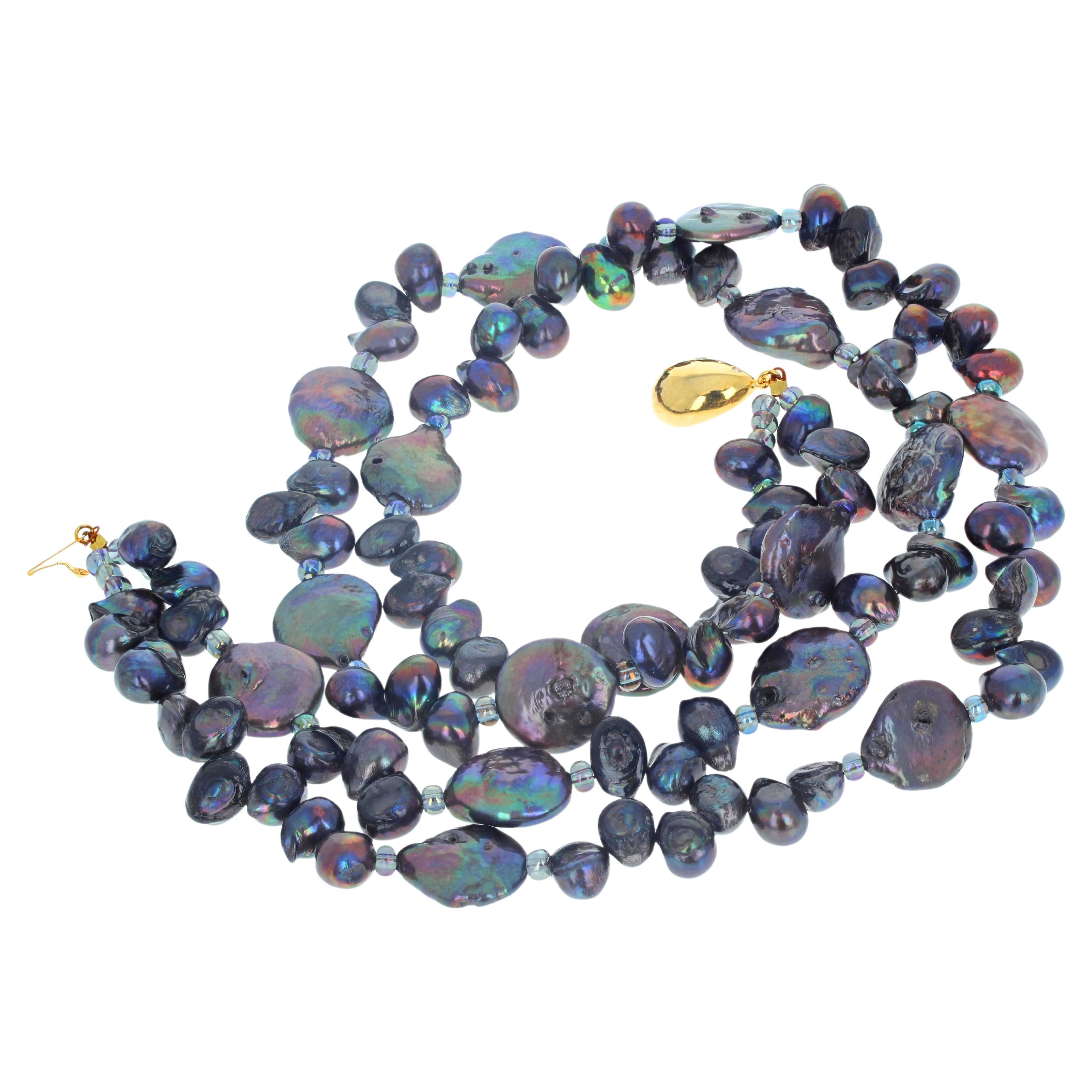 Grezzo AJD Perle di pavone coltivate reali, magnificamente splendide e luminose, collana da 20 1/2