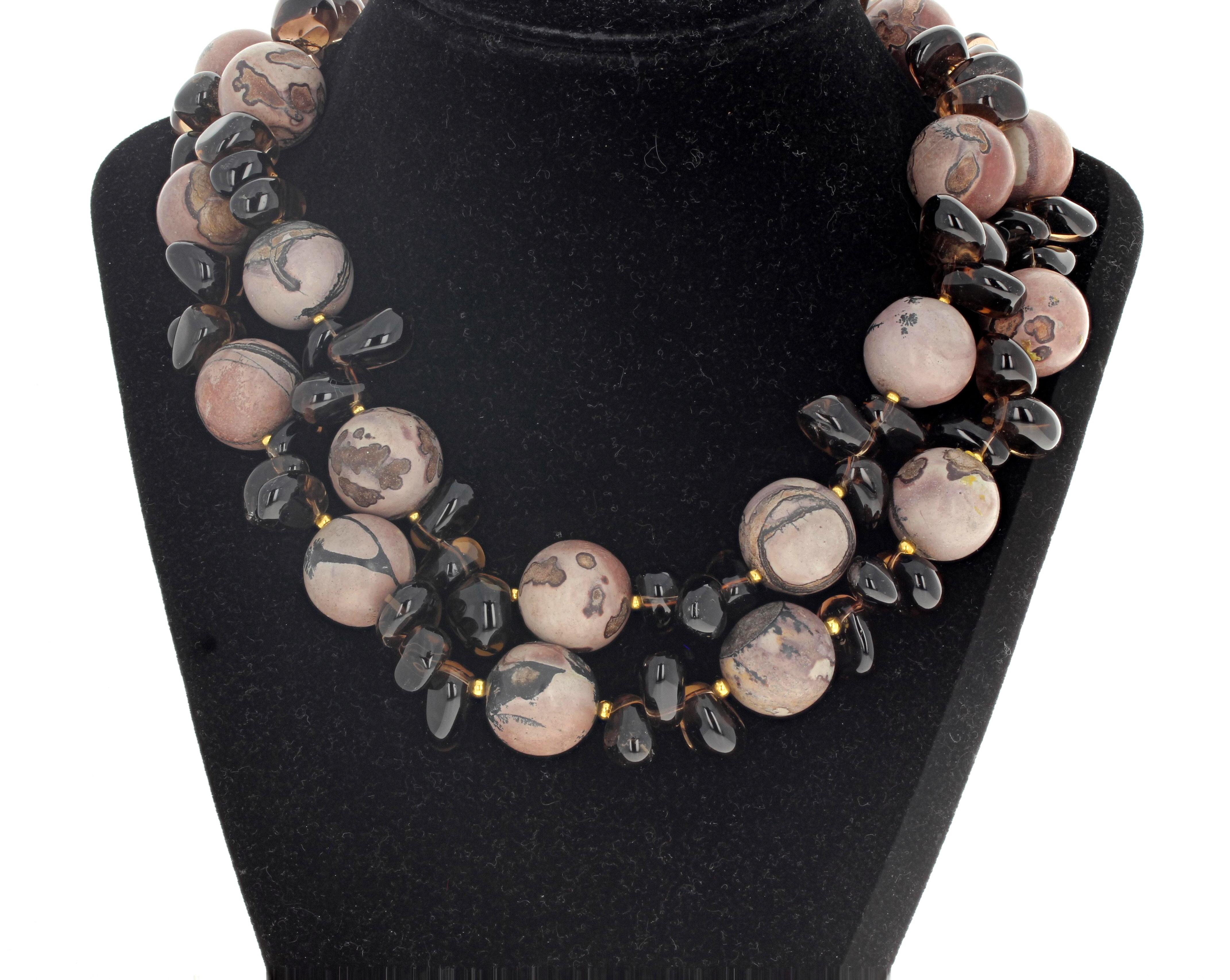 Women's or Men's AJD Double Strand Absolutely Gorgeous Natural Jasper &Real Smoky Quartz Necklace For Sale
